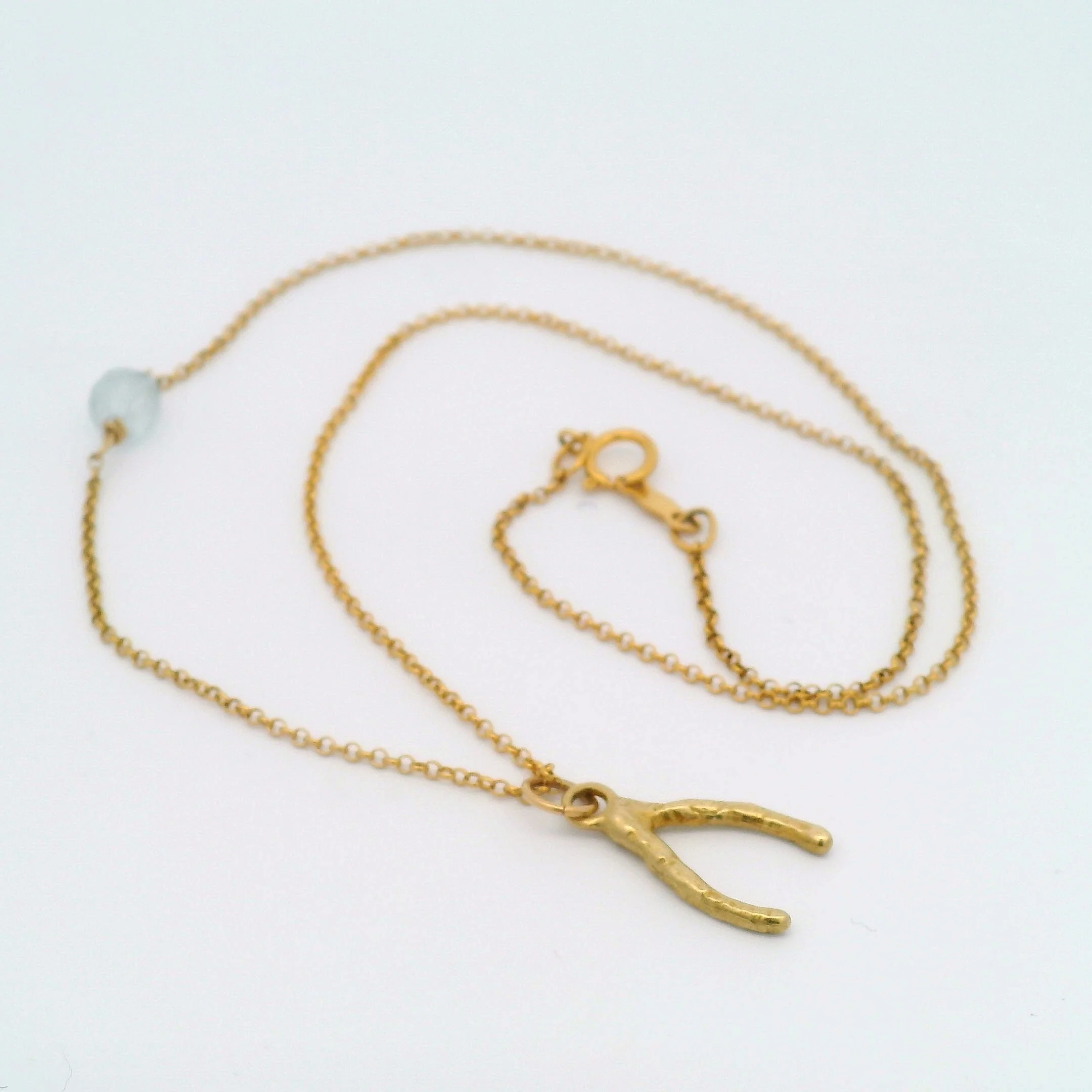 Gold Aquamarine Wishbone Pendant - Image 4