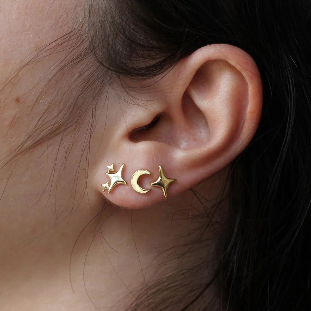 Gold Crescent Moon Studs - Image 2