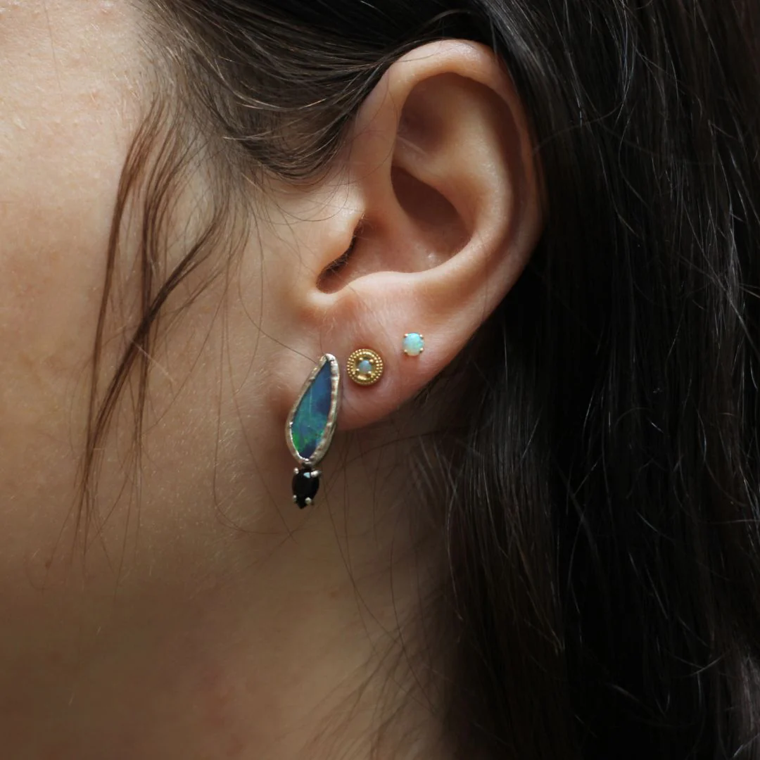 Gold Opal Stud Earrings - Image 3