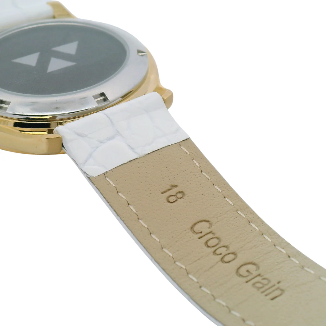 Gold Plated White Croco Grain Leather Mechanical Watch - Image 5