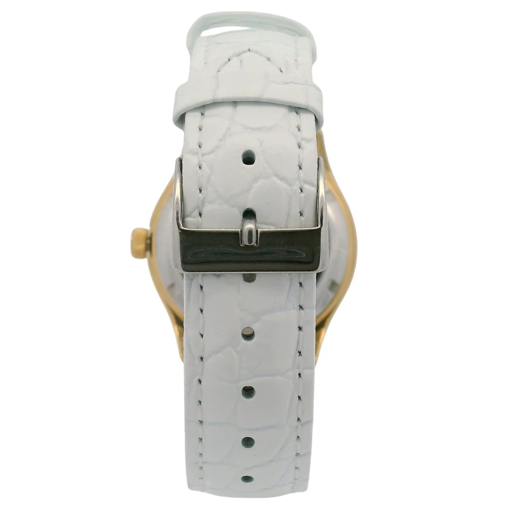 Gold Plated White Croco Grain Leather Mechanical Watch - Image 6