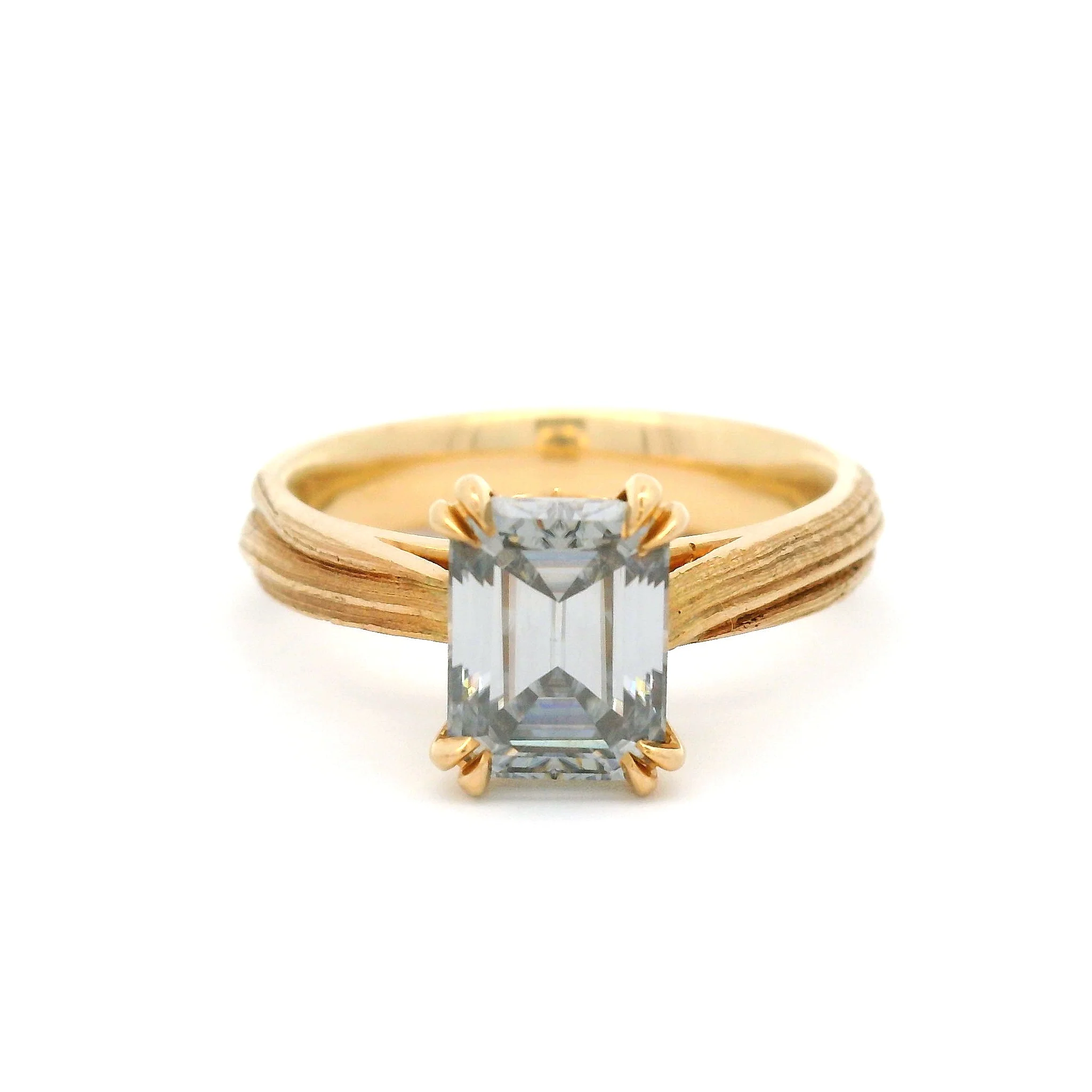 14k Yellow Solitaire with 1.64ct Grey Emerald Cut Moissanite