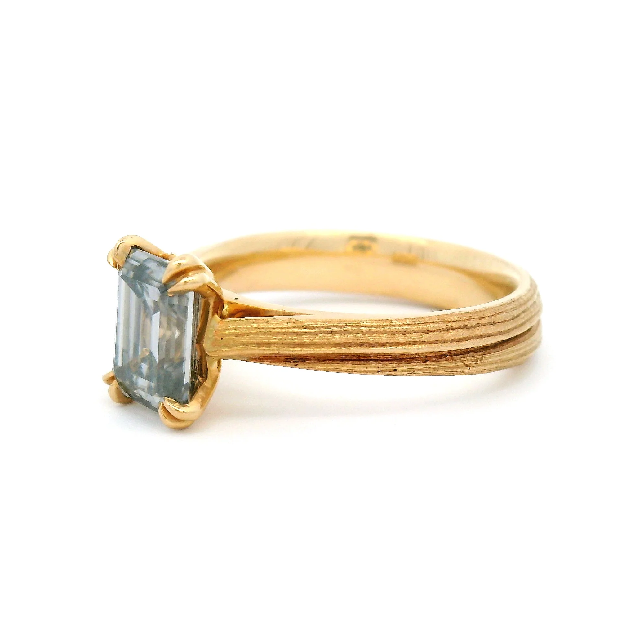 14k Yellow Solitaire with 1.64ct Grey Emerald Cut Moissanite - Image 2