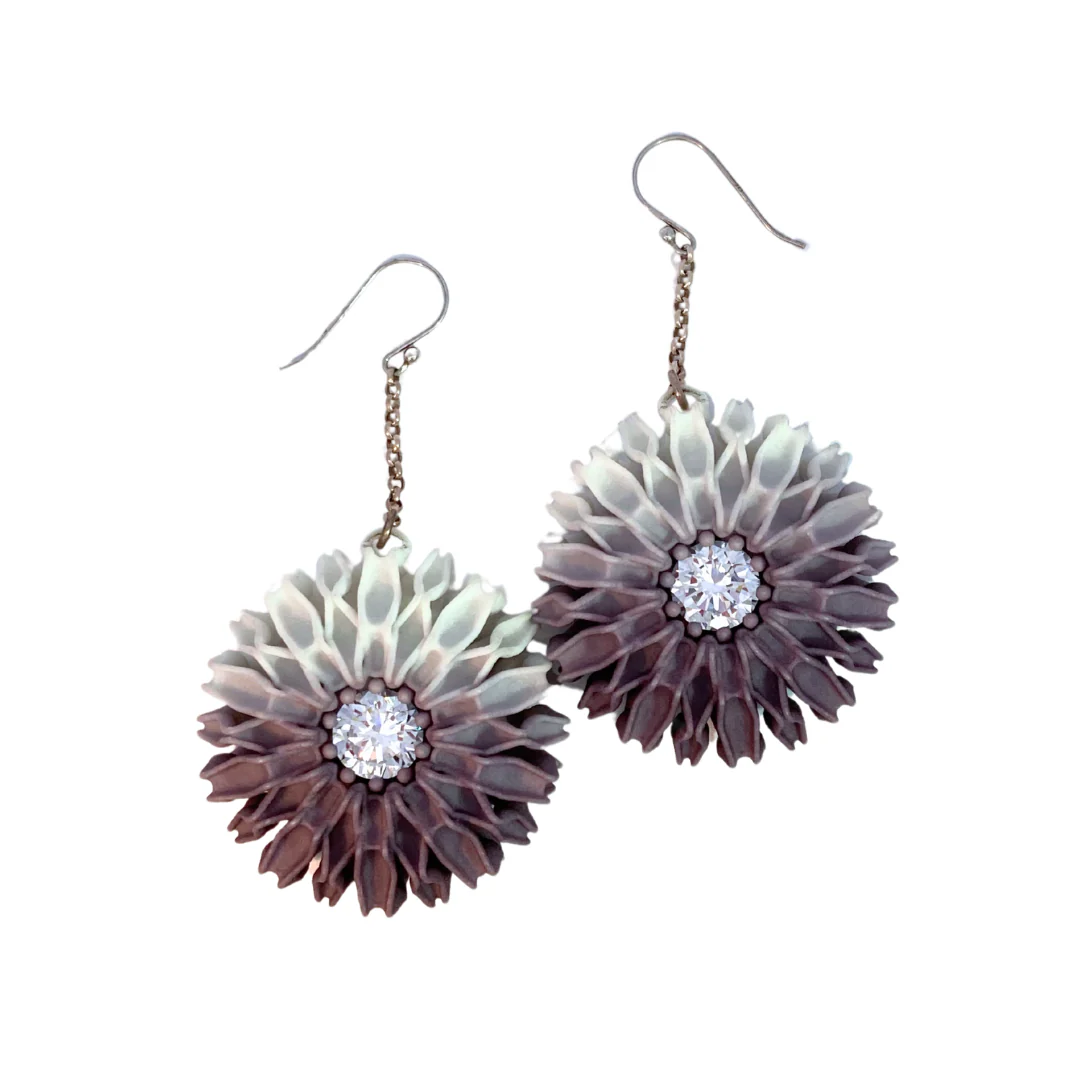 Grey Chrysanthemum Earrings