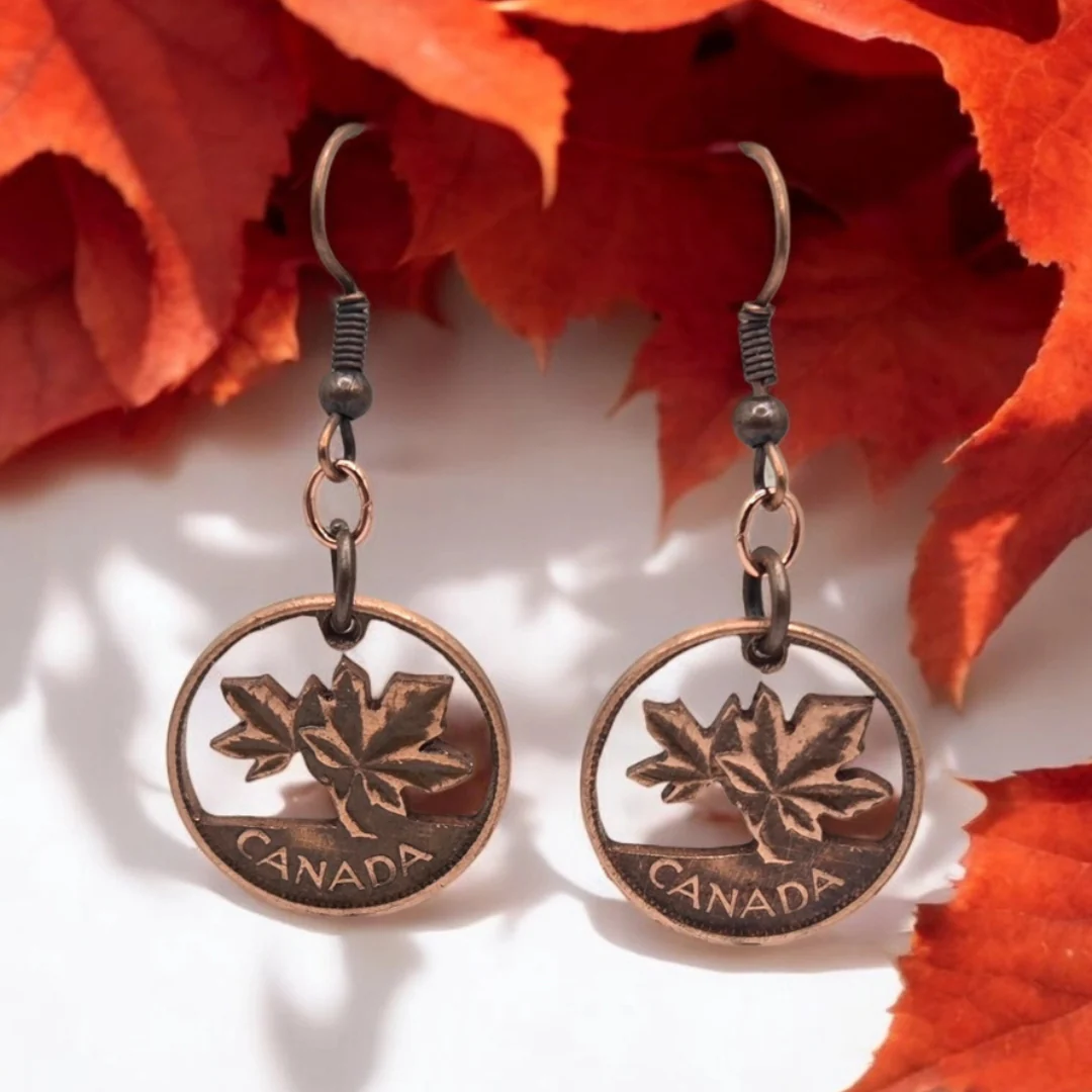 Hand Cut Canadian Penny Earrings