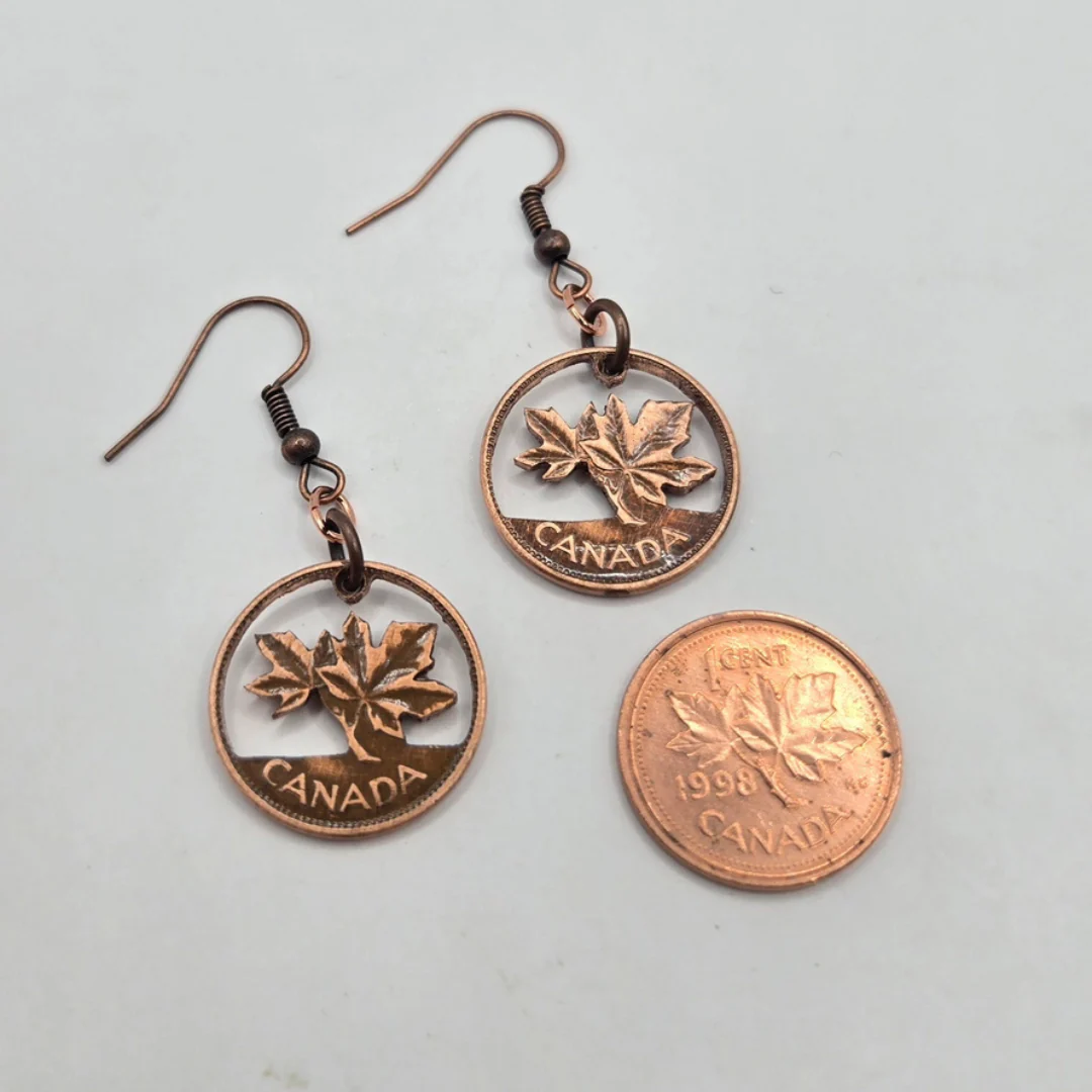 Hand Cut Canadian Penny Earrings - Image 3