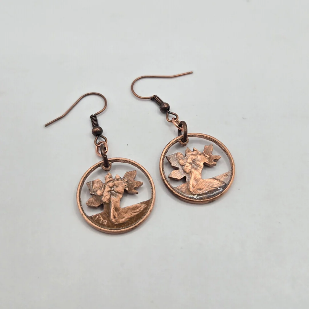 Hand Cut Canadian Penny Earrings - Image 4