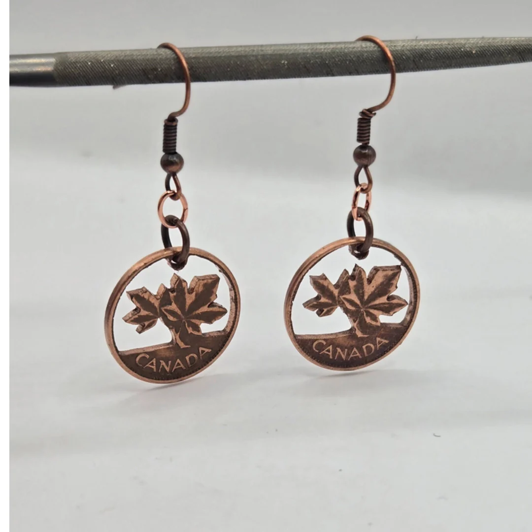 Hand Cut Canadian Penny Earrings - Image 5