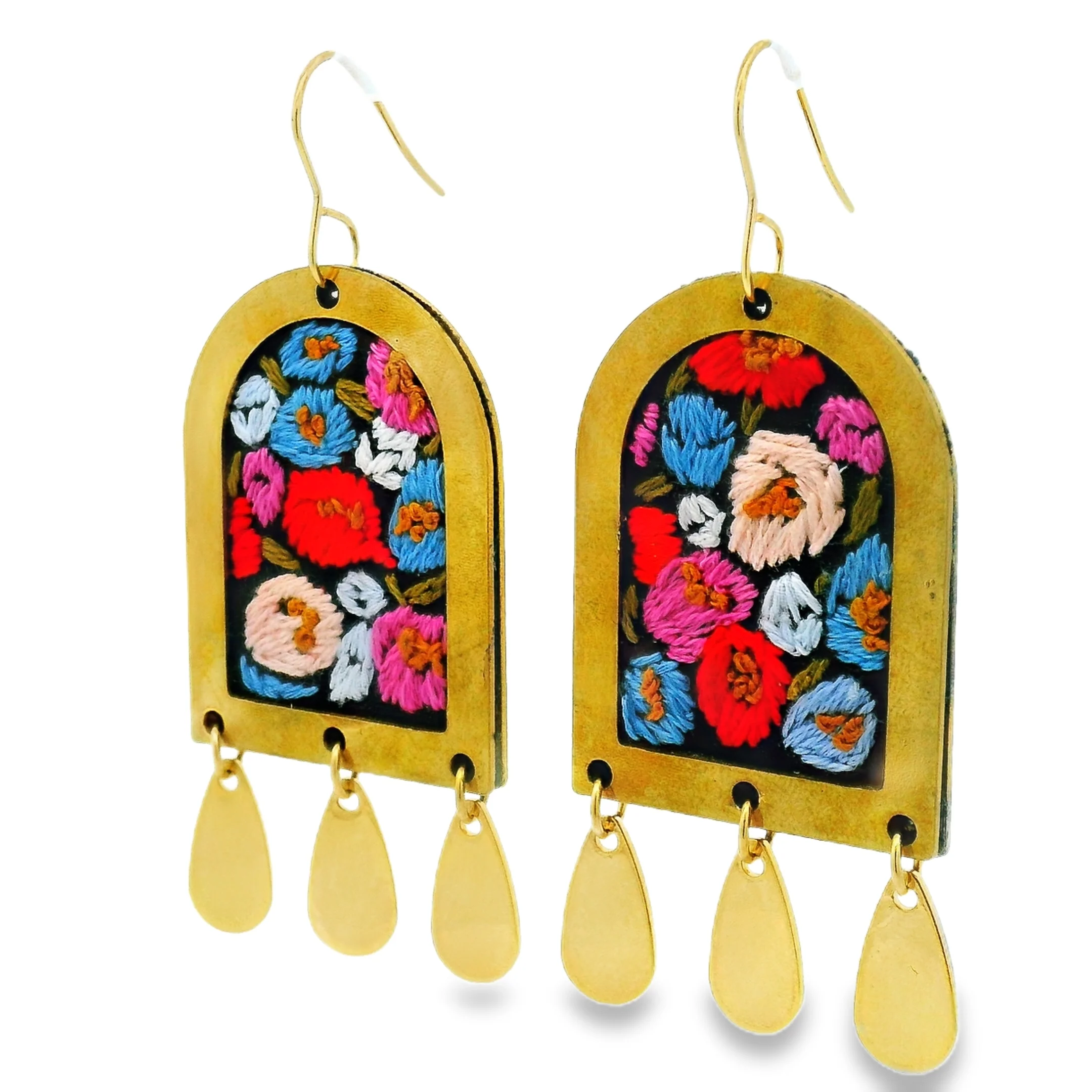 Hand Embroidered Dome in Bloom Earrings - Image 2