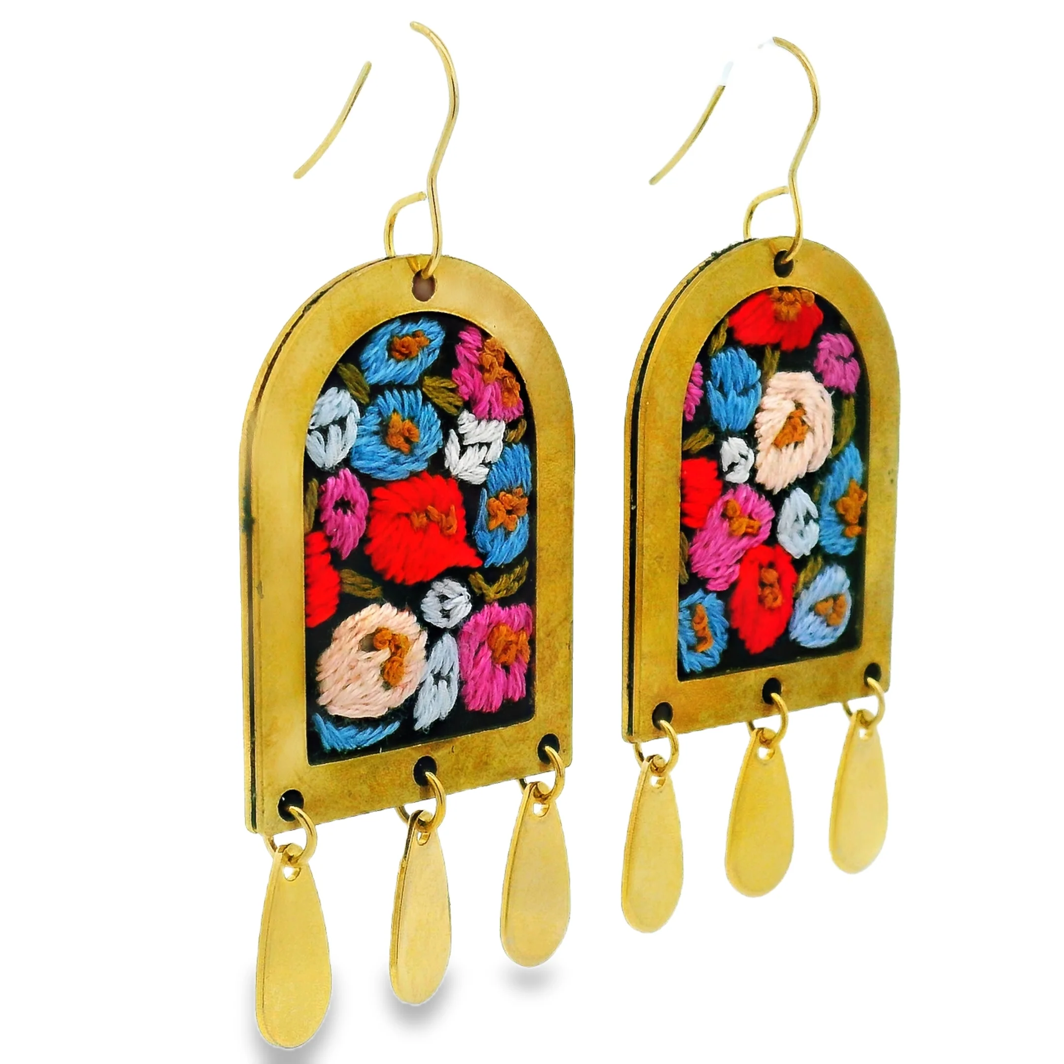 Hand Embroidered Dome in Bloom Earrings - Image 3