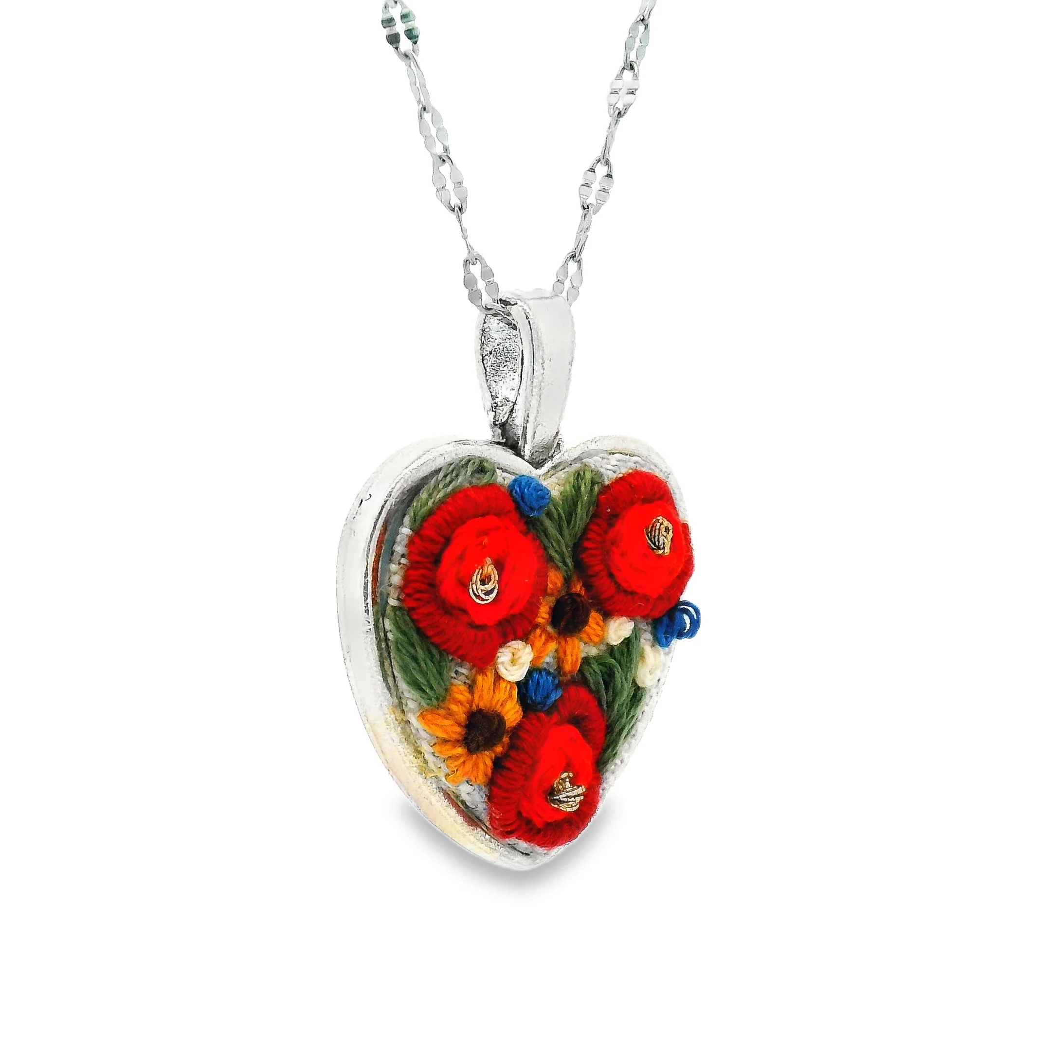 Hand Embroidered Flower Bouquet Heart Pendant - Image 3