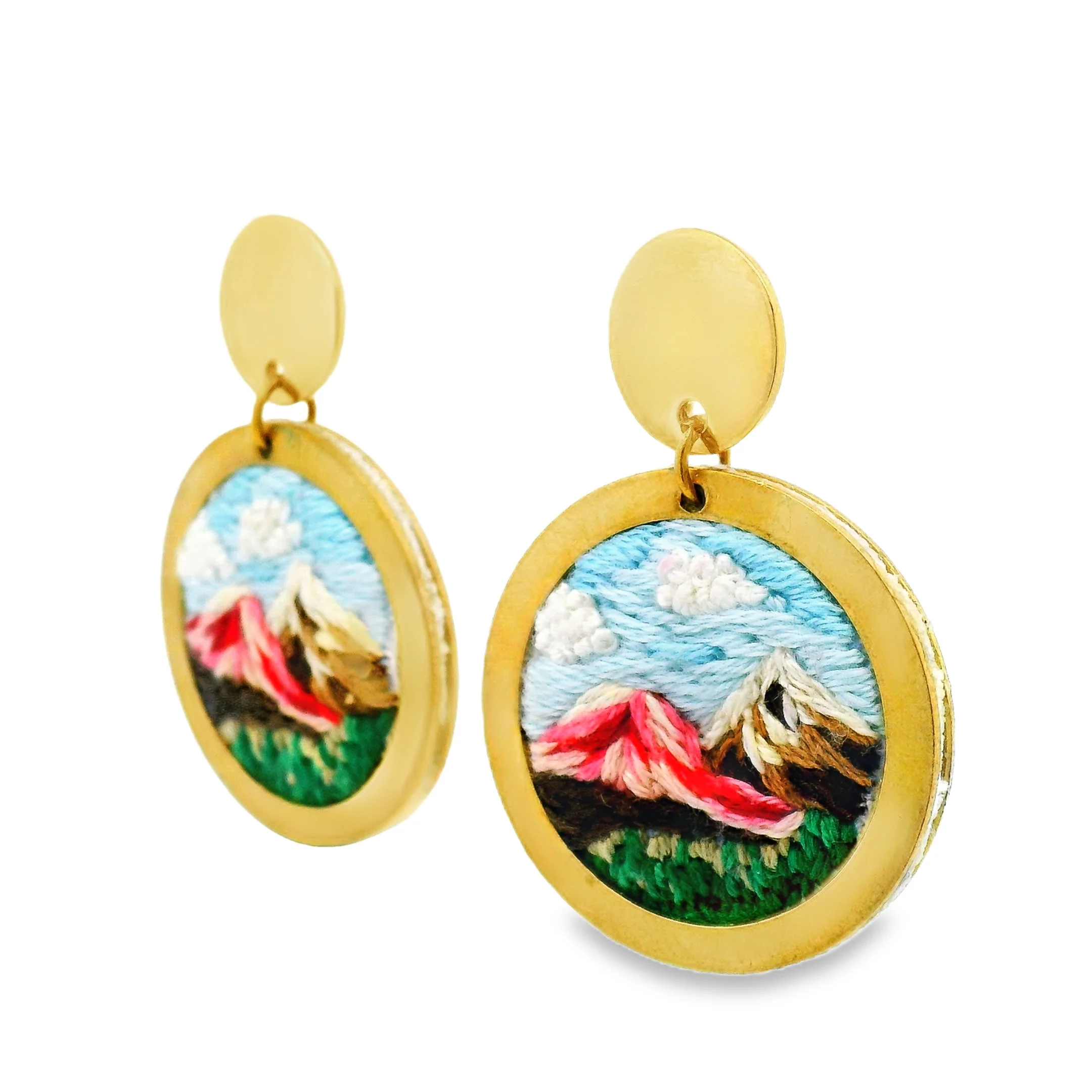 Hand Embroidered Mountain Landscape Earring - Image 2