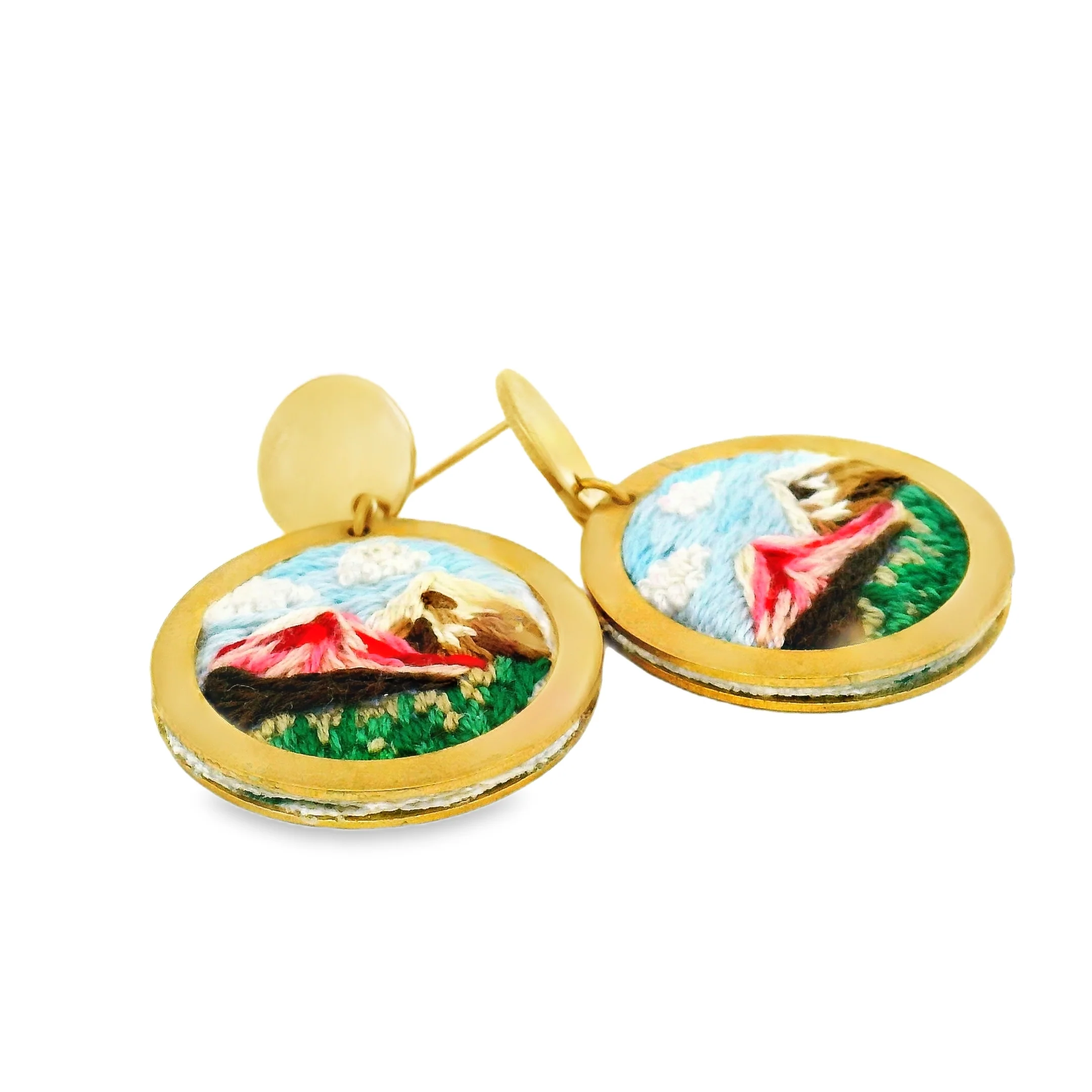 Hand Embroidered Mountain Landscape Earring - Image 4