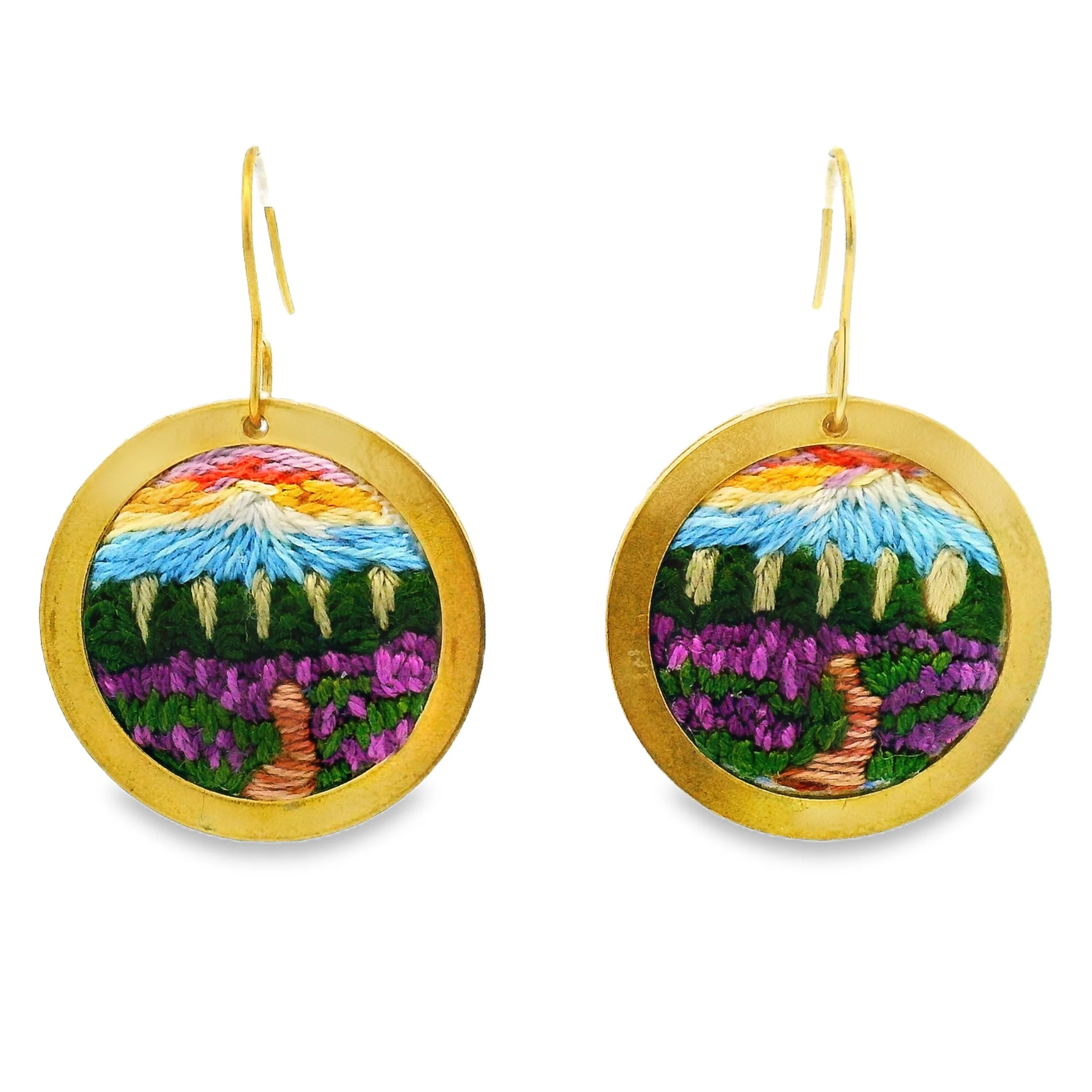 Hand Embroidered Sun Field Earring