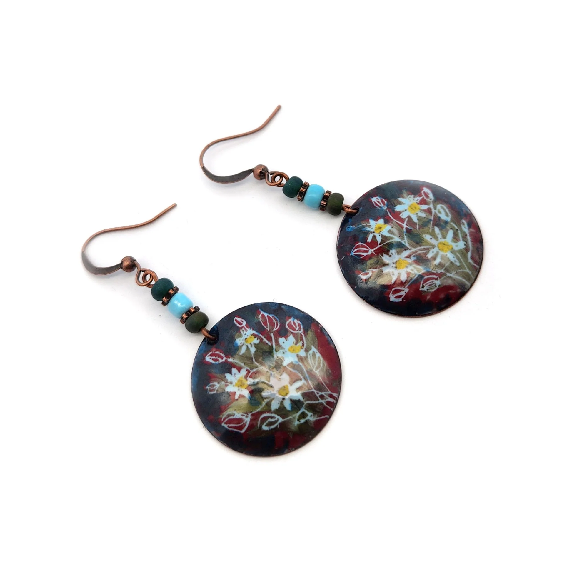 Hand Painted Round Floral Earrings