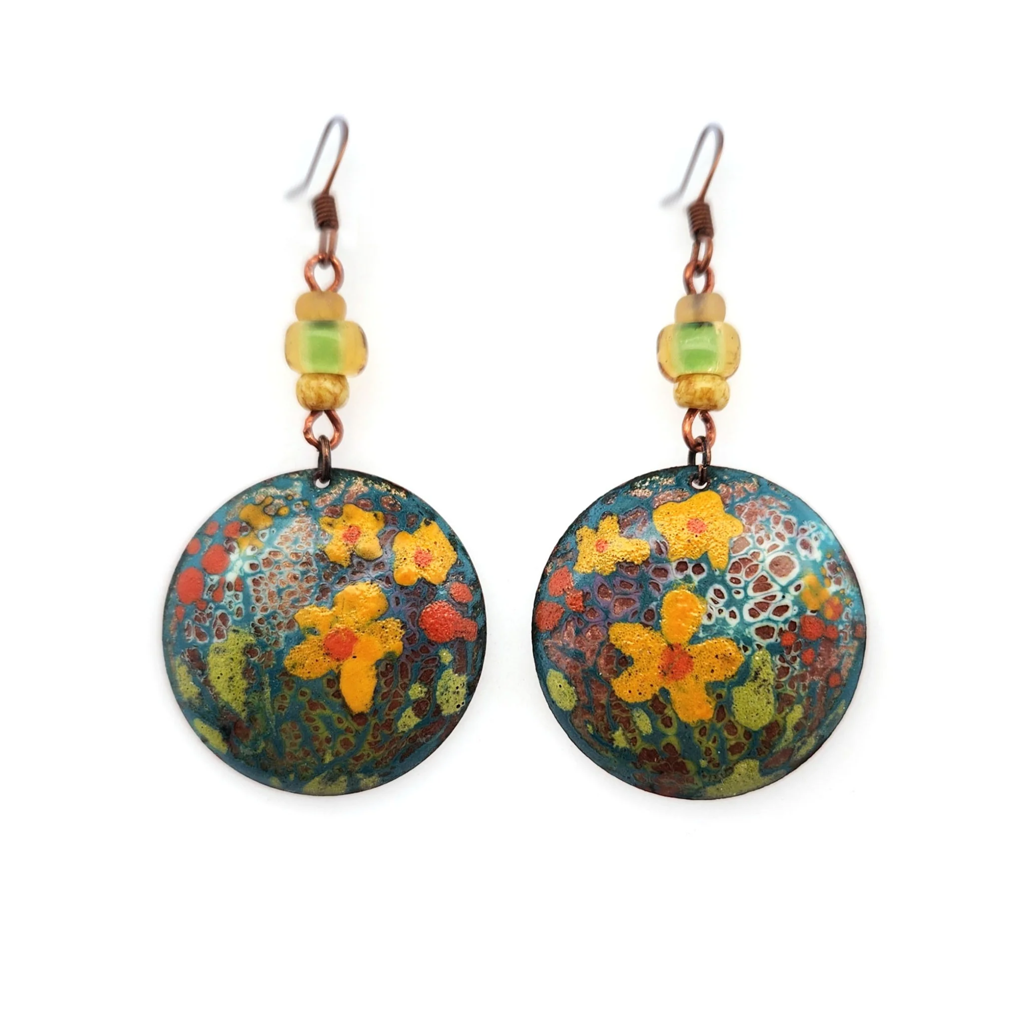 Hand Painted Yellow Floral Earrings