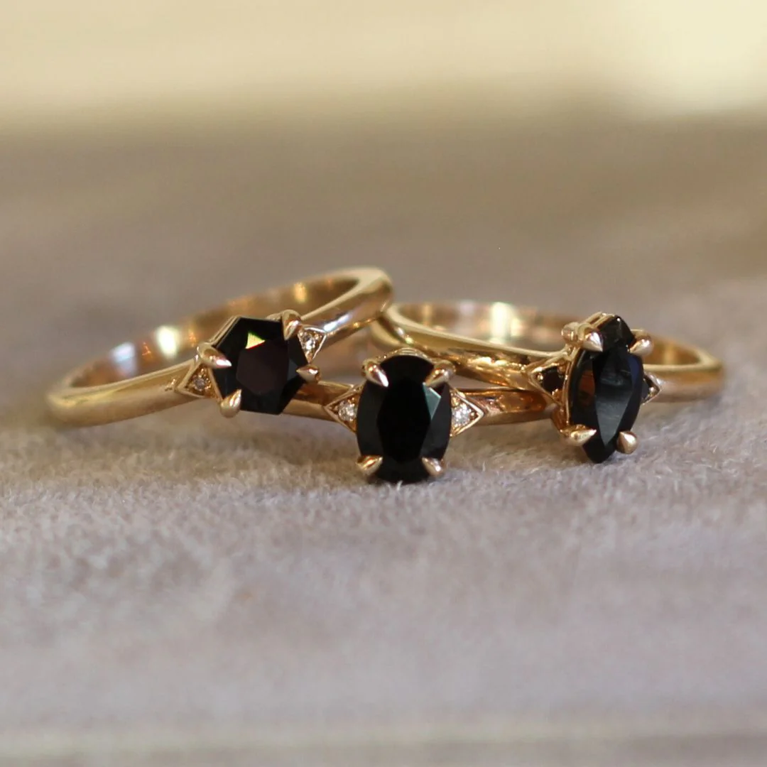 Hexagn-Cut Black Spinel Engagement Ring - Image 3