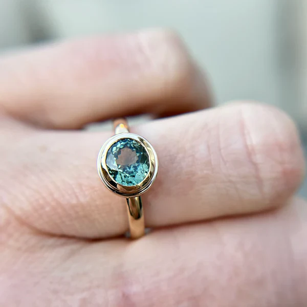 14k Yellow Bezel-Set Solitaire with 1.72ct Teal Oval Sapphire - Image 3