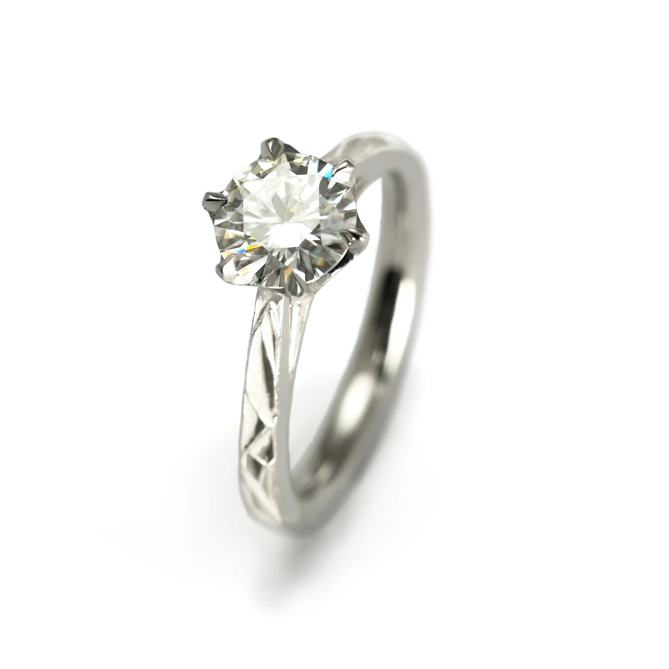 Icy Moissanite Frost Solitaire - 14k White Solitaire with 6mm Round Moissanite - Image 3