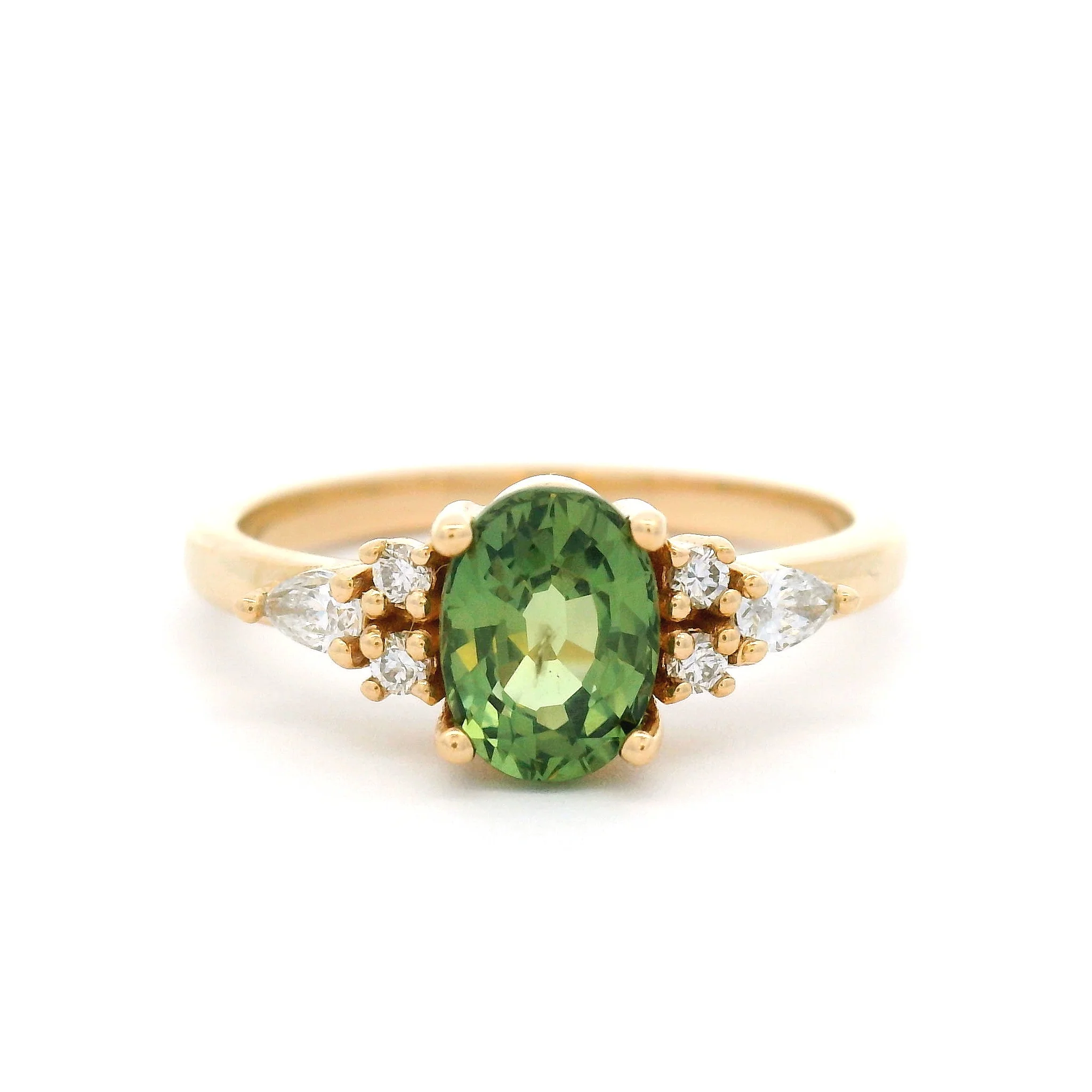 14k Yellow Ring with 1.06ct Green Sapphire and Accent Diamonds