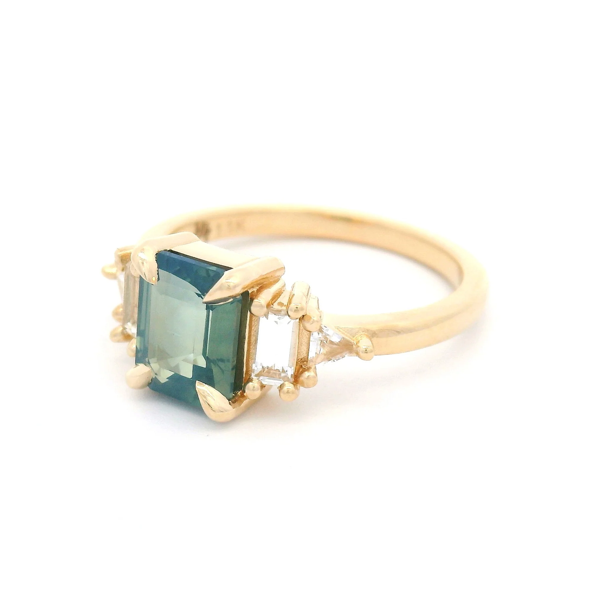 14k Yellow Engagement Ring with Natural 1.58ct Green-Blue Sapphire and Accent White Sapphires - Image 2