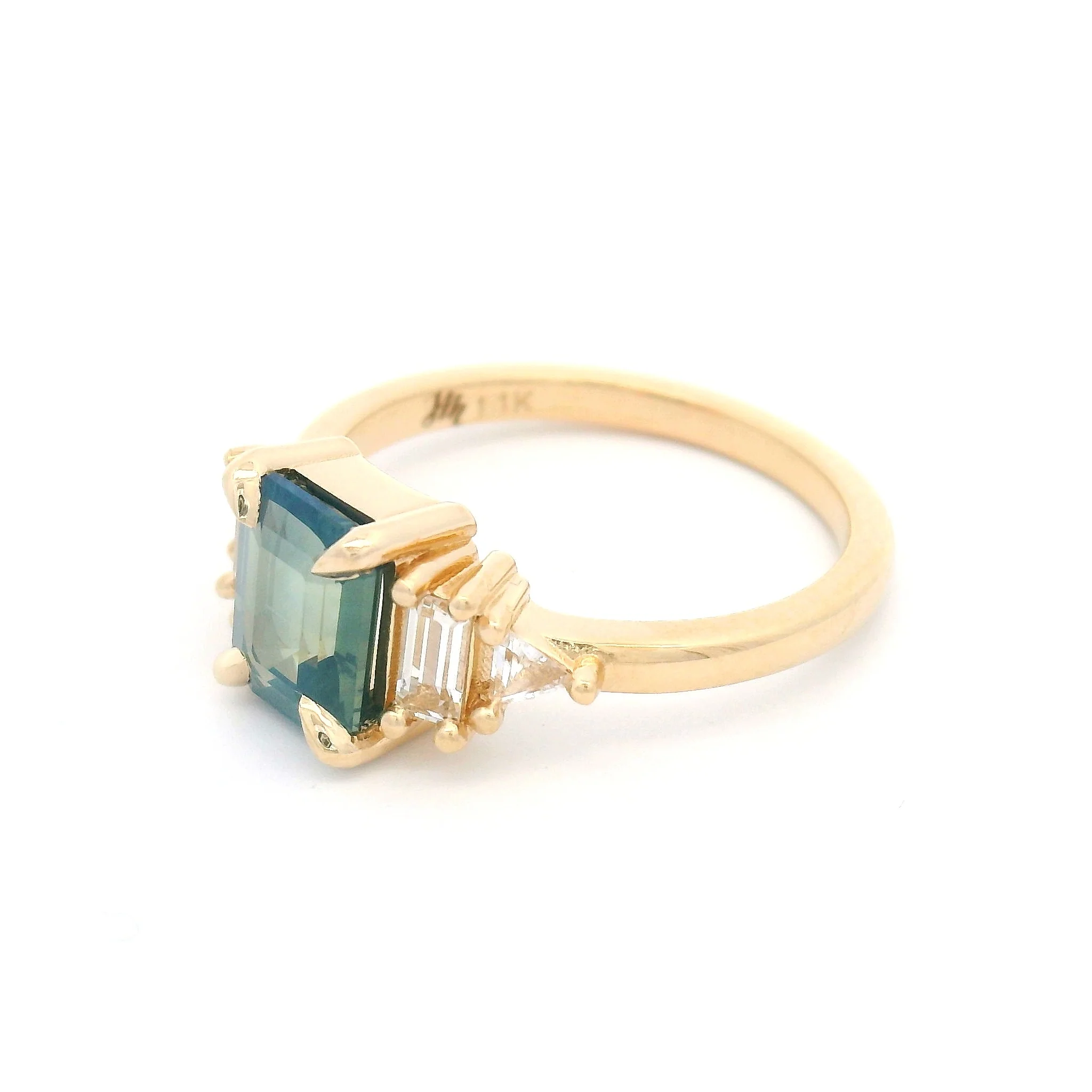 14k Yellow Engagement Ring with Natural 1.58ct Green-Blue Sapphire and Accent White Sapphires - Image 3