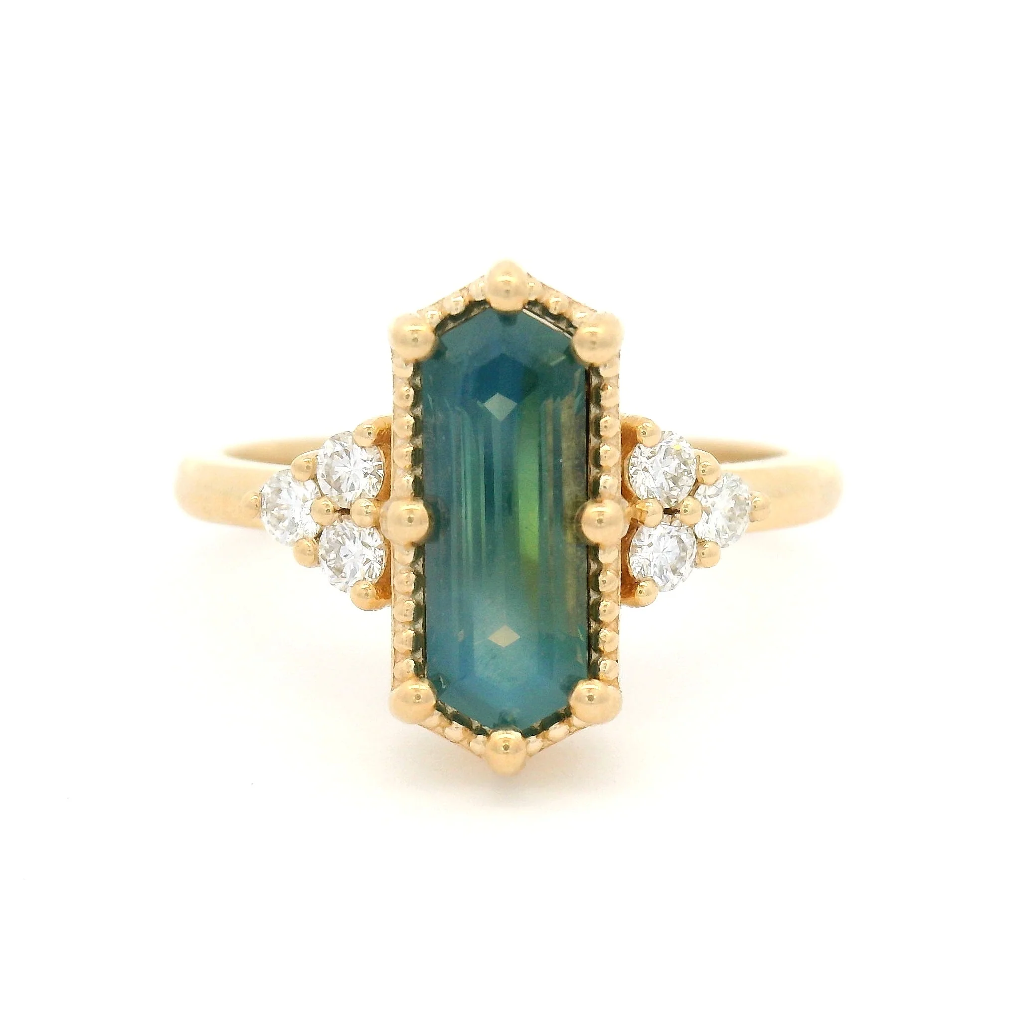 14k Yellow Engagement Ring with Natural 1.53ct Parti Sapphire and Accent Diamonds