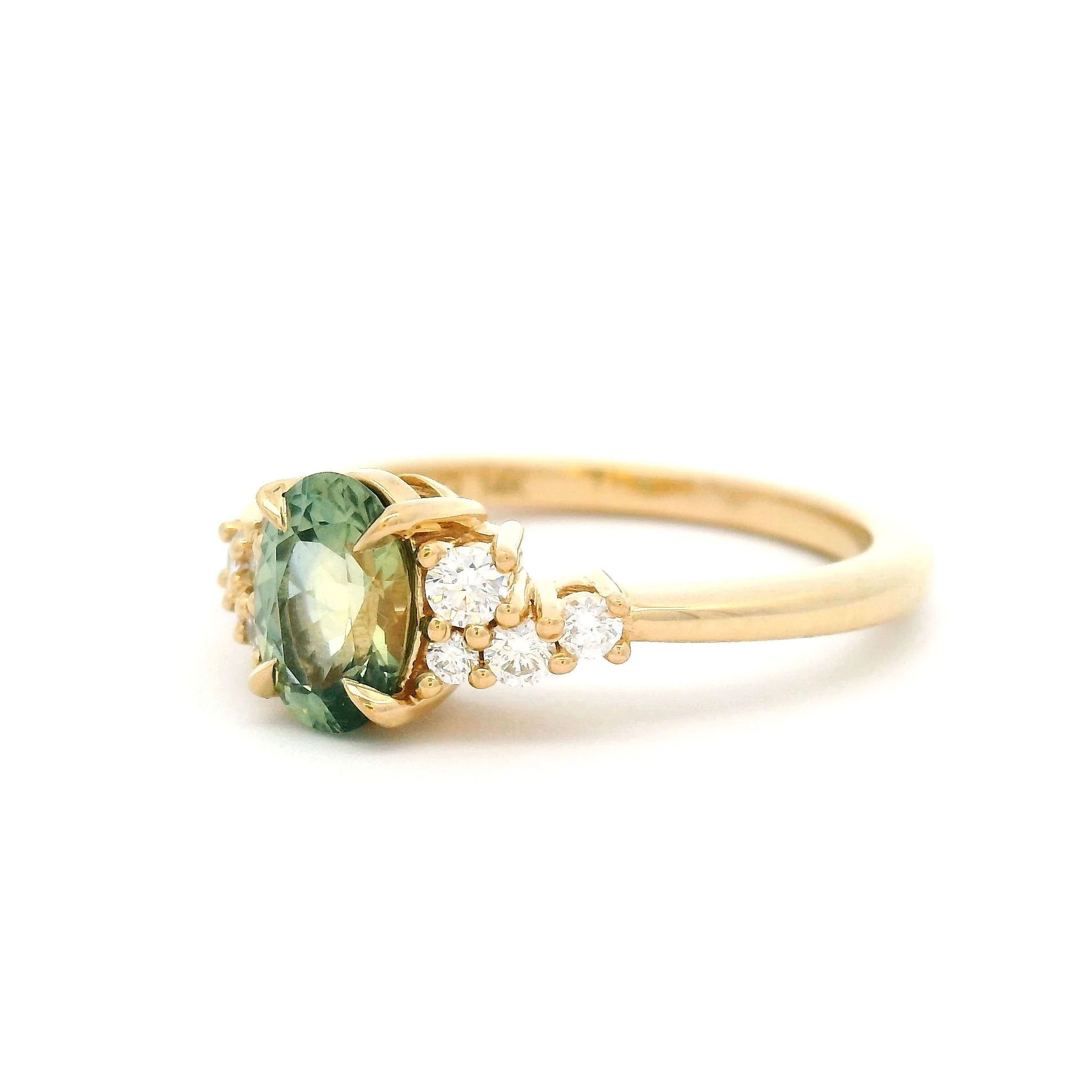 14k Yellow Engagement Ring with 0.94ct Oval Teal Montana Sapphire with Accent Diamonds - Image 2