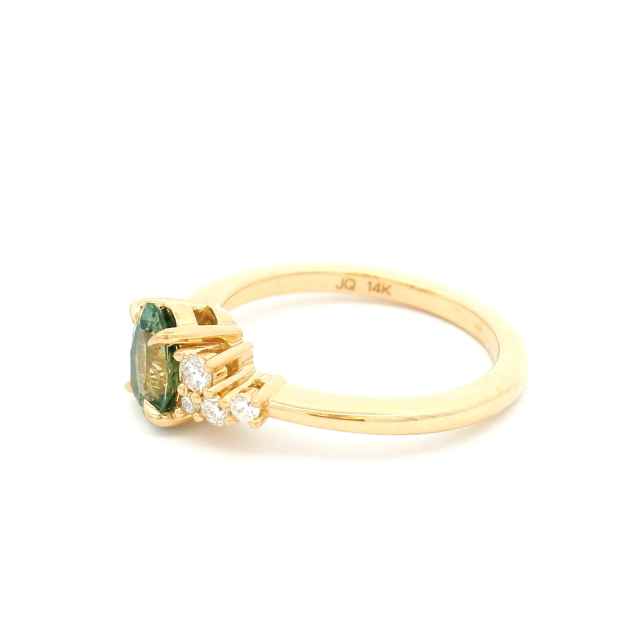 14k Yellow Engagement Ring with 0.94ct Oval Teal Montana Sapphire with Accent Diamonds - Image 3