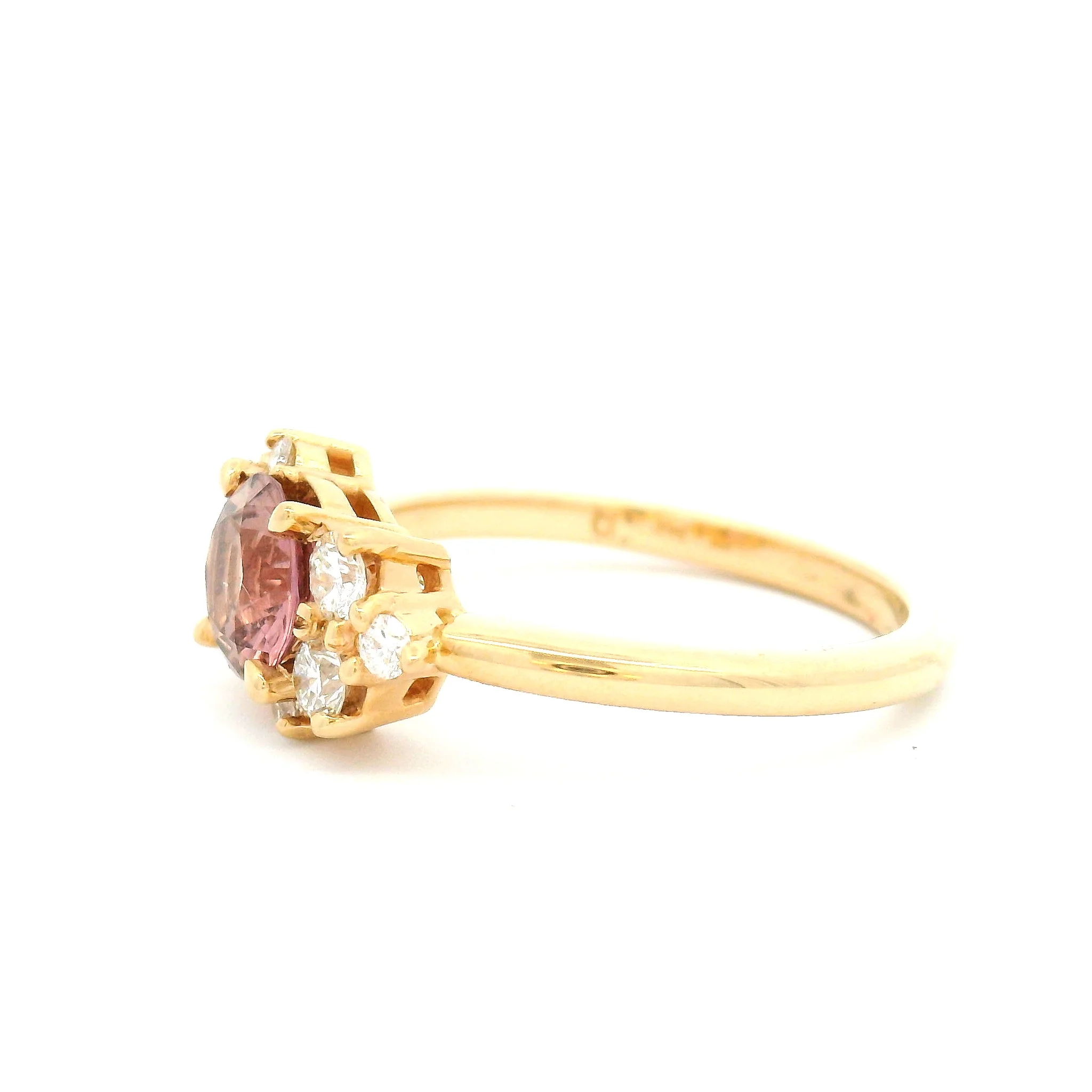 Cherry Blossom - 14k Yellow Ring with 0.91ct Dark Peach Sapphire and Accent Diamonds - Image 3