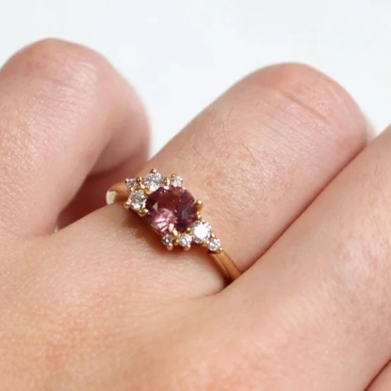 Cherry Blossom - 14k Yellow Ring with 0.91ct Dark Peach Sapphire and Accent Diamonds - Image 8