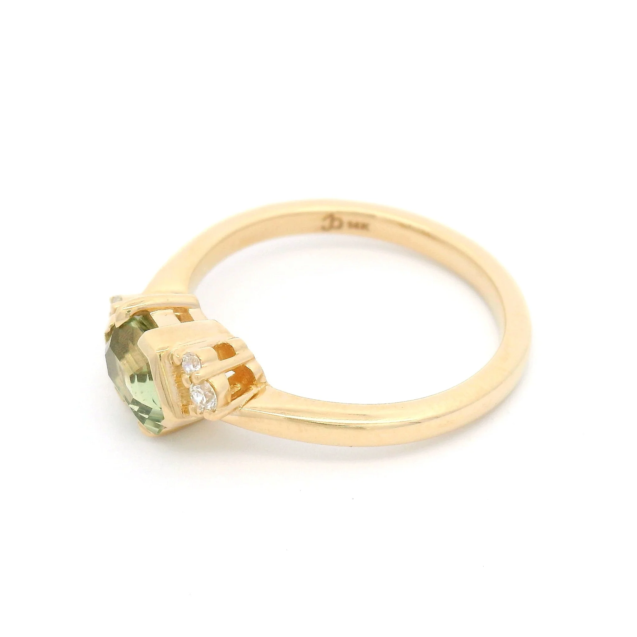 14k Yellow Engagement Ring with 1.17ct Hexagonal Green Sapphire & Accent Diamonds - Image 3
