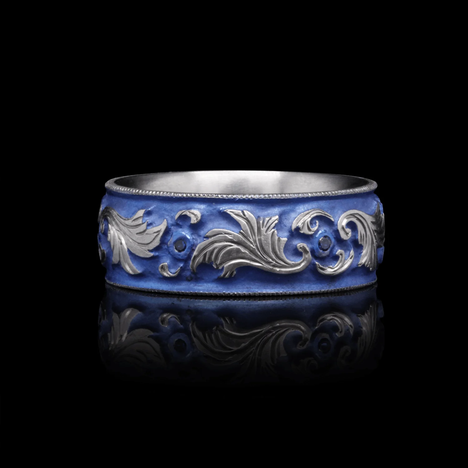 Lagoon Lustre - Blue Sapphire & Titanium Fine Etched Band - Image 2