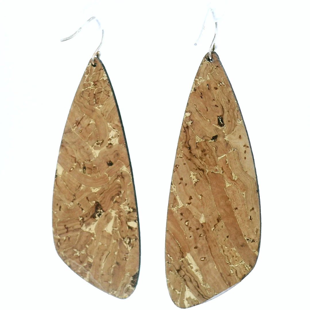 Large Dark Navy Gold Wing Cork Earrings - Image 4