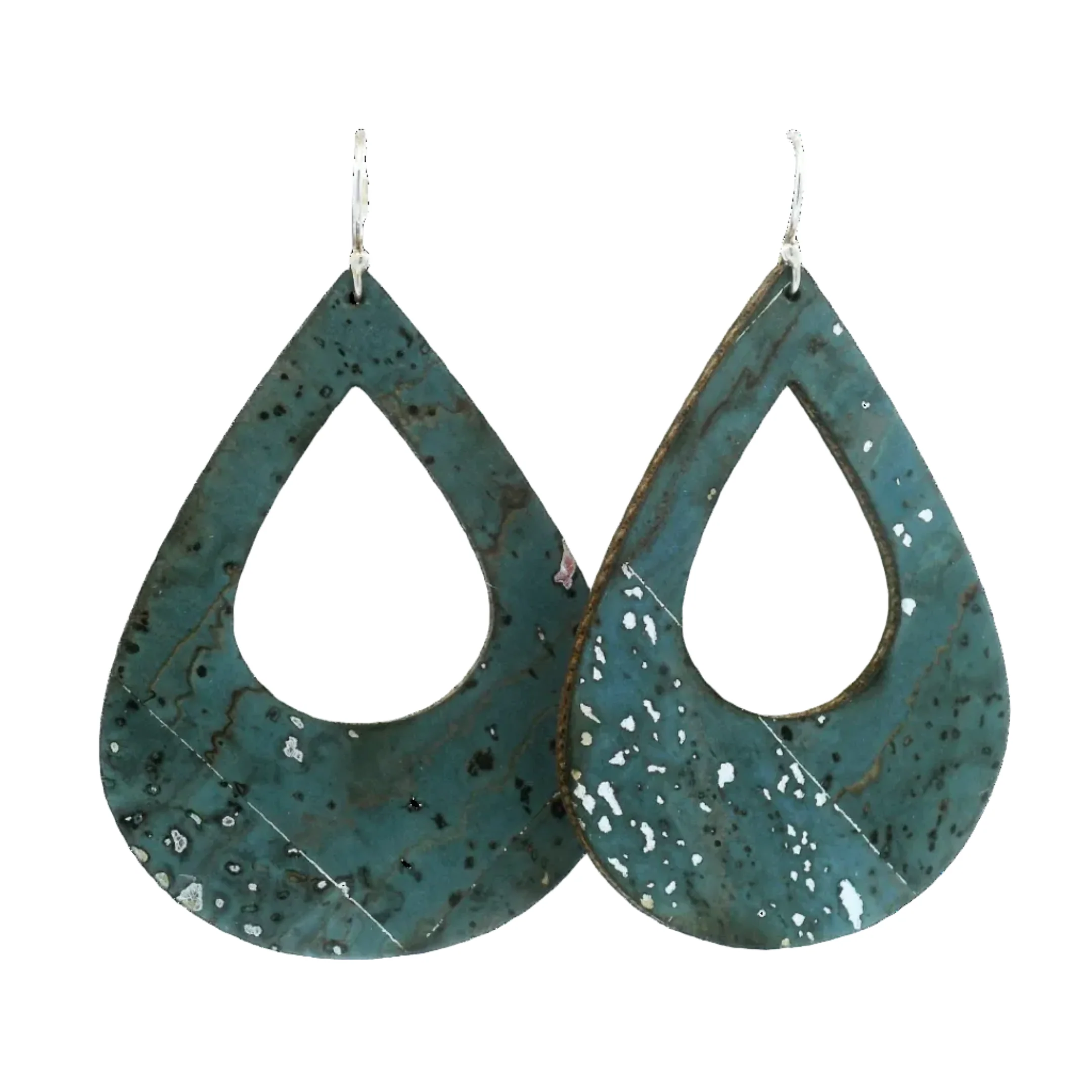 Large Sea Blue Teardrop Cork Earrings