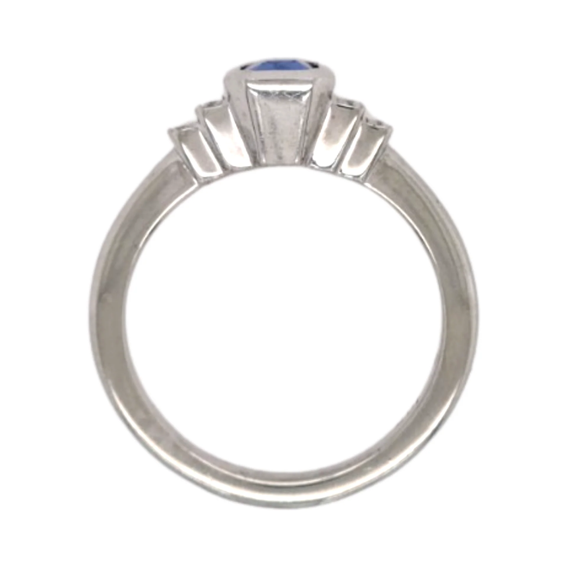 18k White Engagement Ring with 0.77ct Vibrant Blue Emerald Cut Sapphire and Accent Diamonds - Image 3