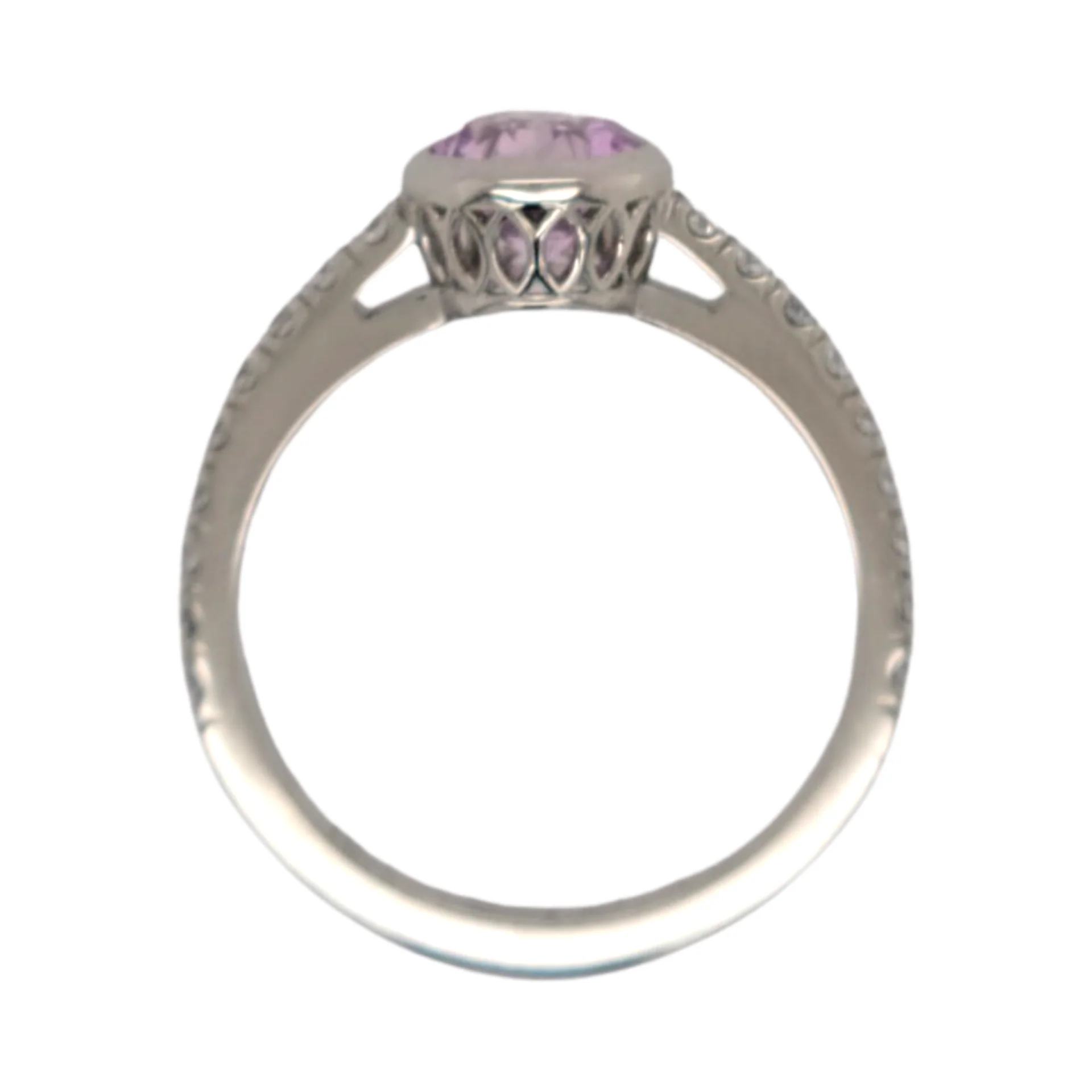 18k White Bezel Set Ring with 1.33ct Pink Sapphire and Accent Diamonds - Image 3