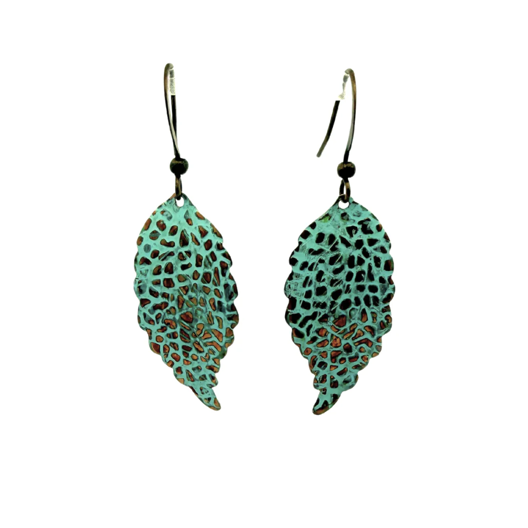 Leaf Painted Copper Earrings