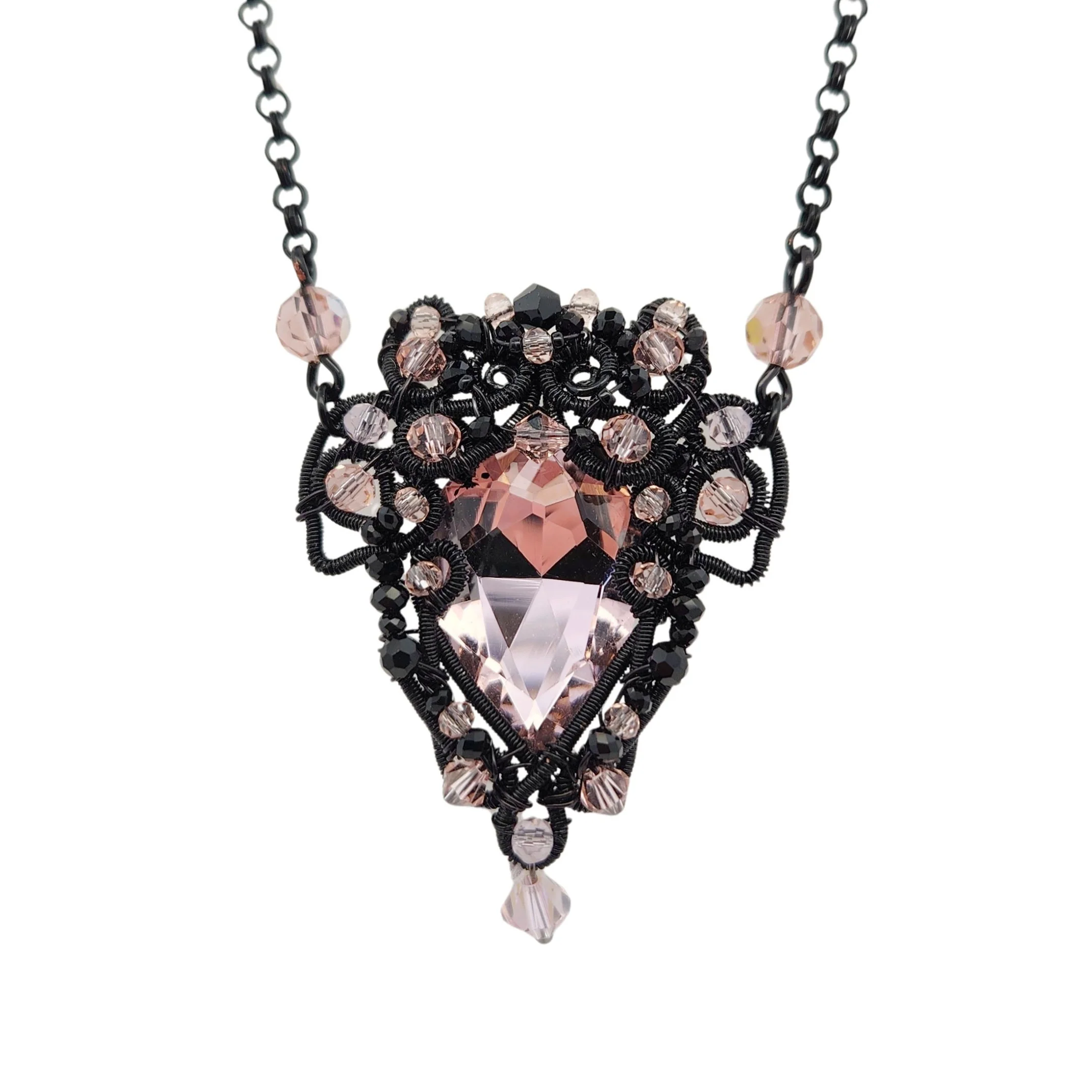 Light Pink & Black Wire Necklace