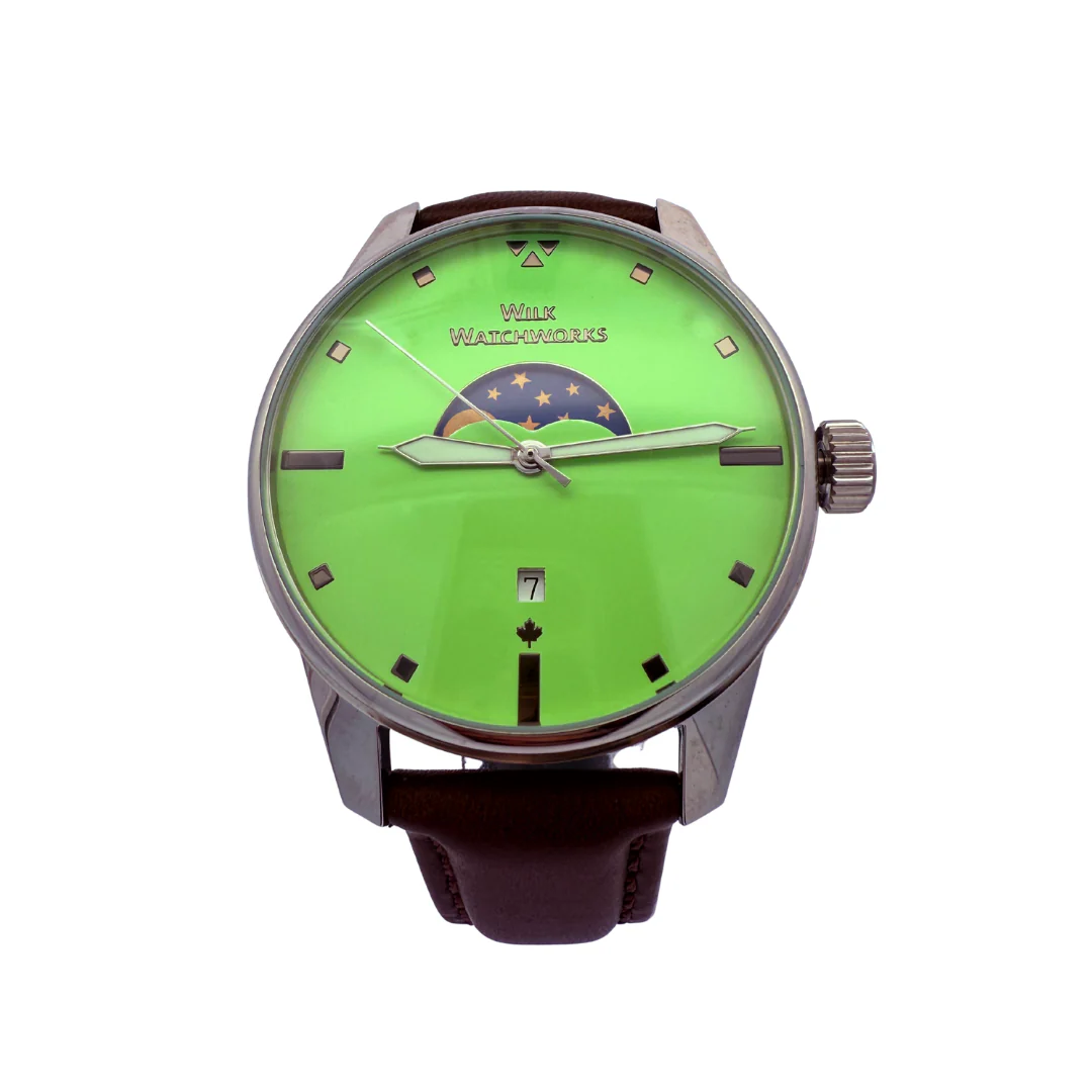 Lime Moon and Stars Brown Leather Mechanical Watch - Image 3