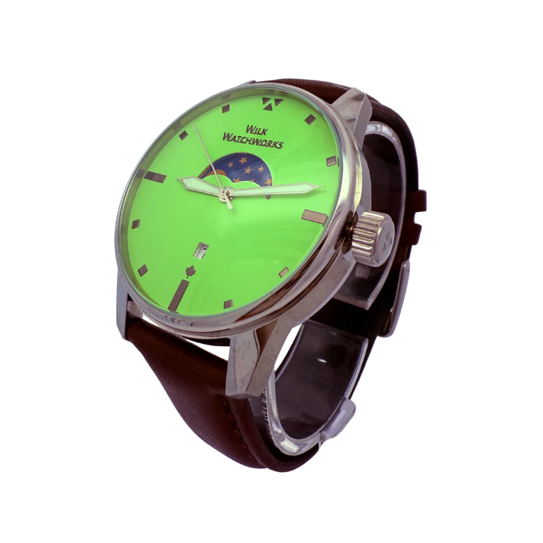 Lime Moon and Stars Brown Leather Mechanical Watch - Image 4