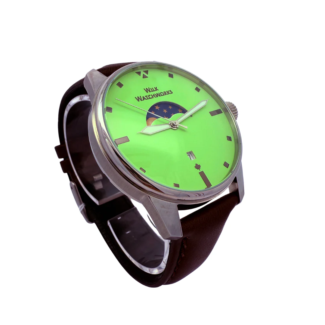 Lime Moon and Stars Brown Leather Mechanical Watch - Image 5