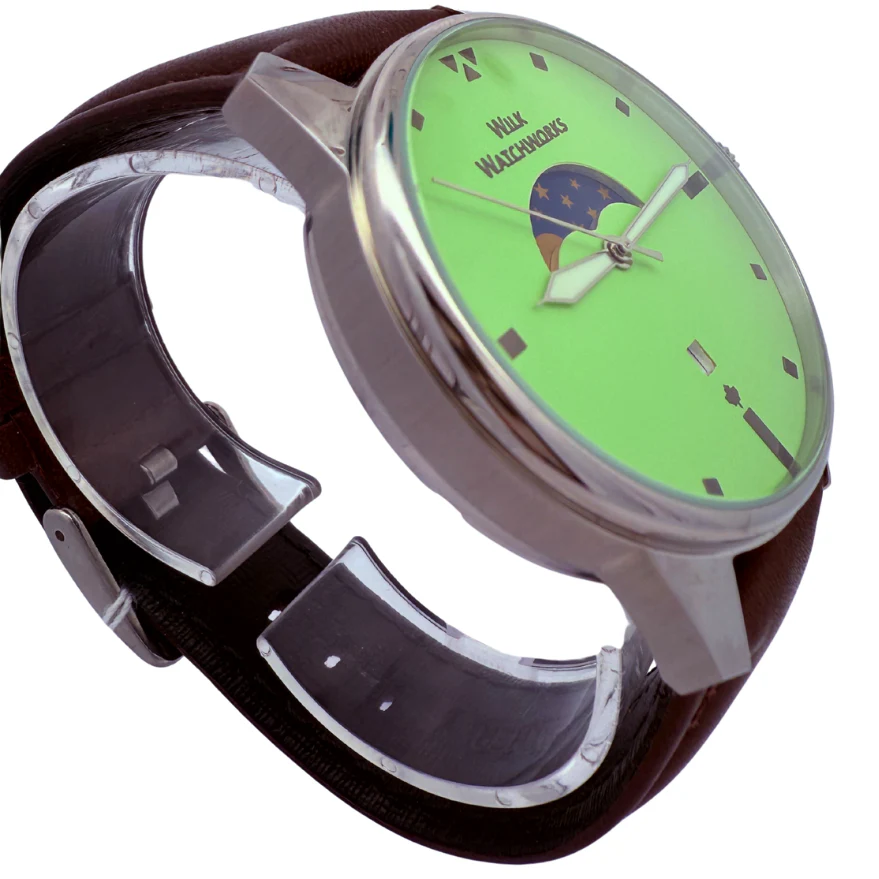 Lime Moon and Stars Brown Leather Mechanical Watch - Image 6
