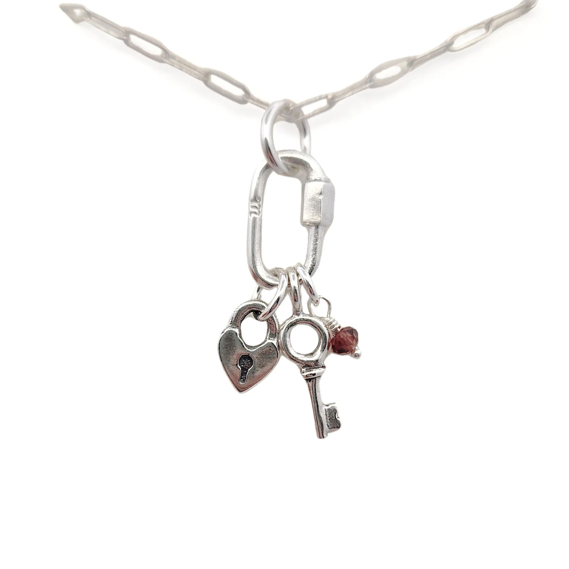 Lock, Key & Garnet Charm Necklace