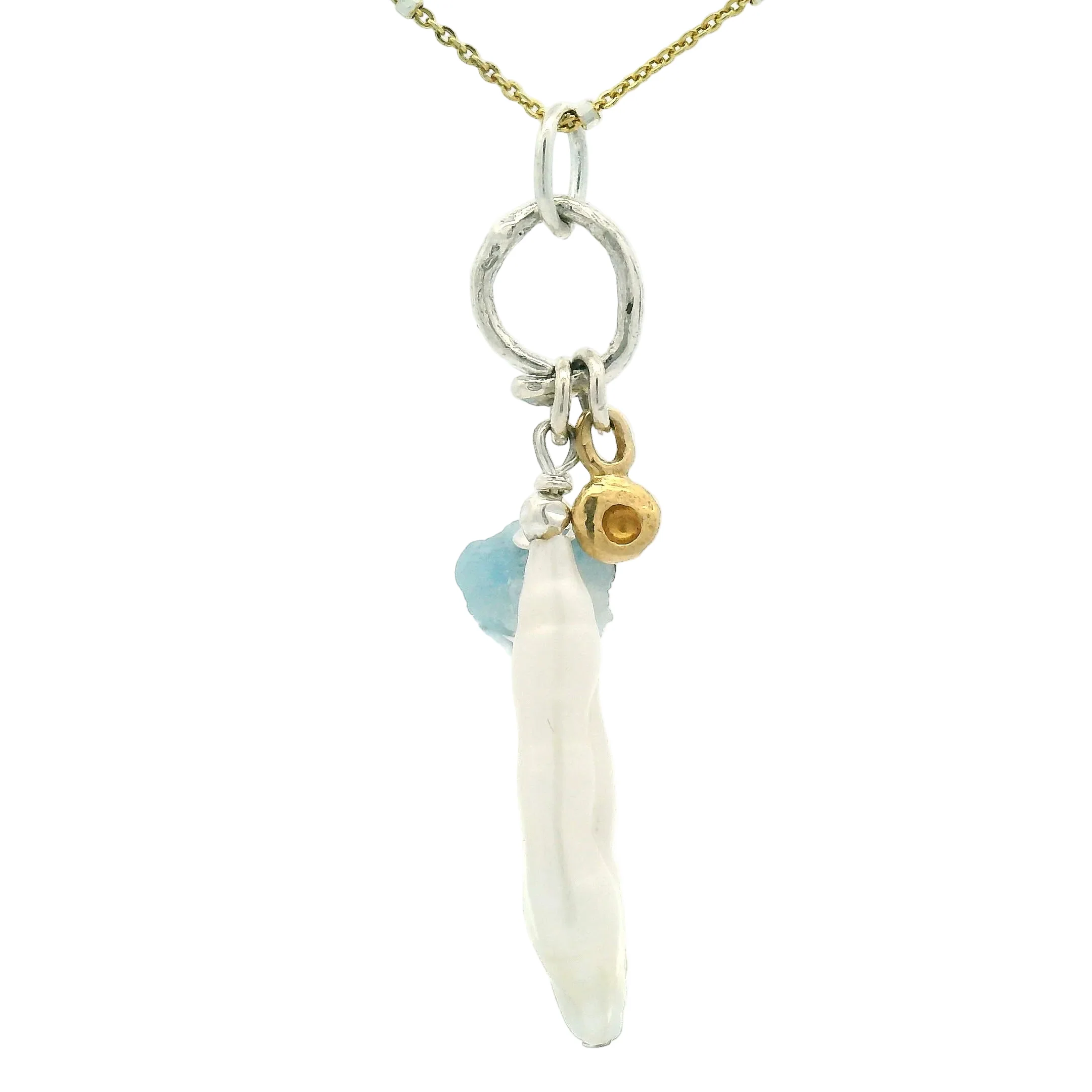 Long Pearl Aquamarine Charm Pendant - Image 3