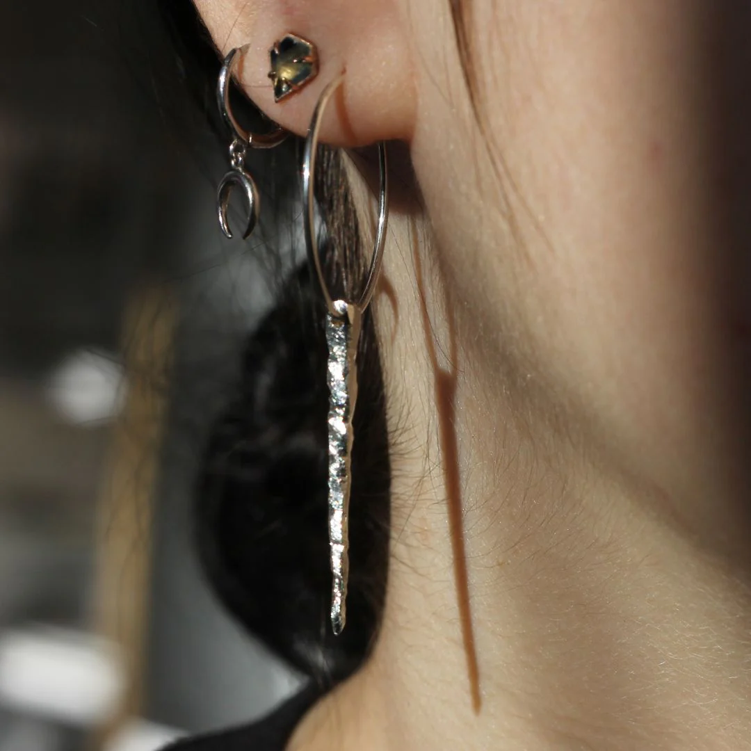 Long Silver Icicle Hoop Earrings - Image 4