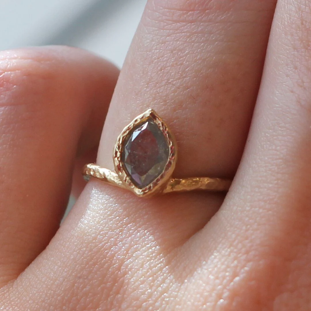 14k Yellow Organic Bezel-Set Solitaire with 1.25ct Marquise Grey Diamond - Image 5