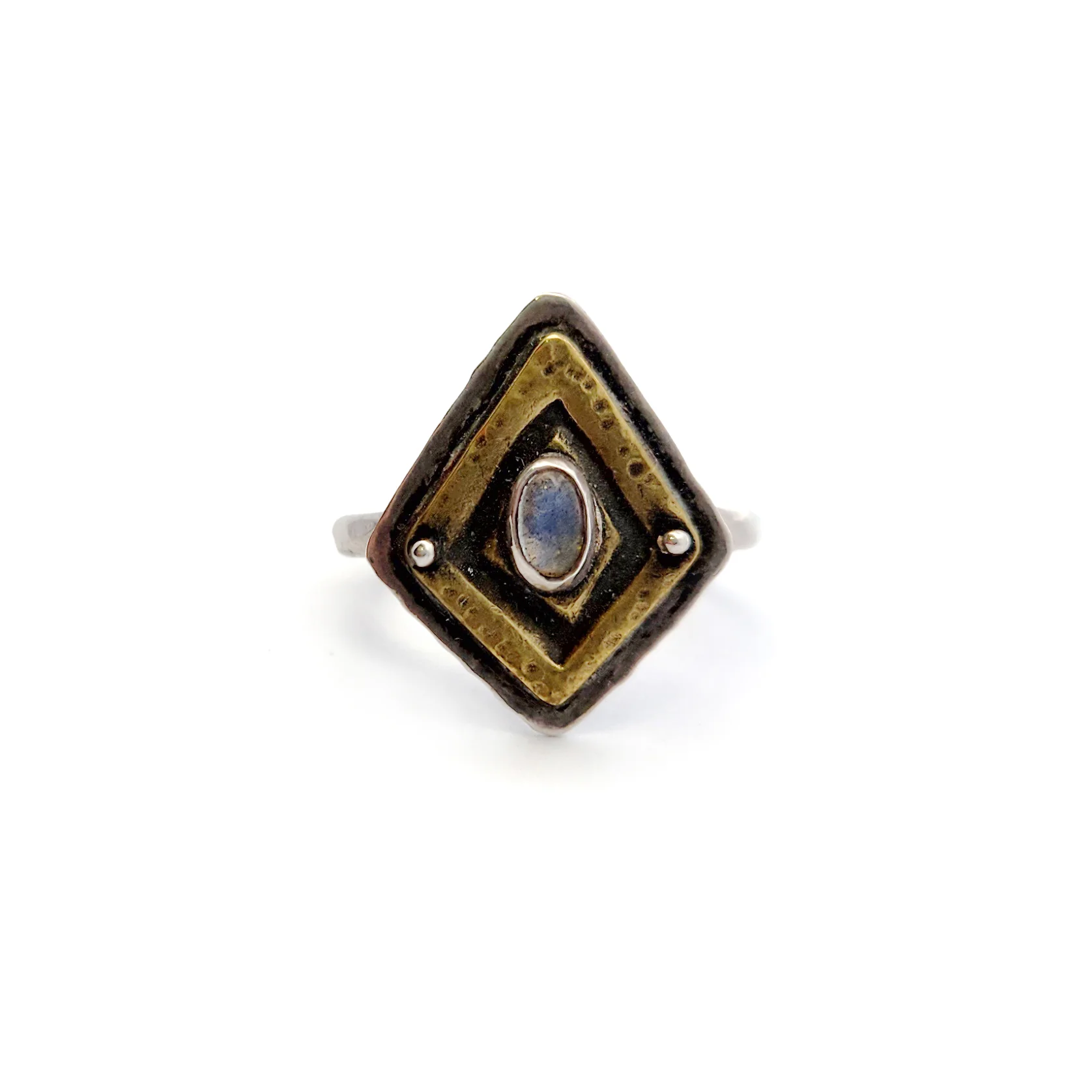 Mixed Metal Moonstone Shield Ring