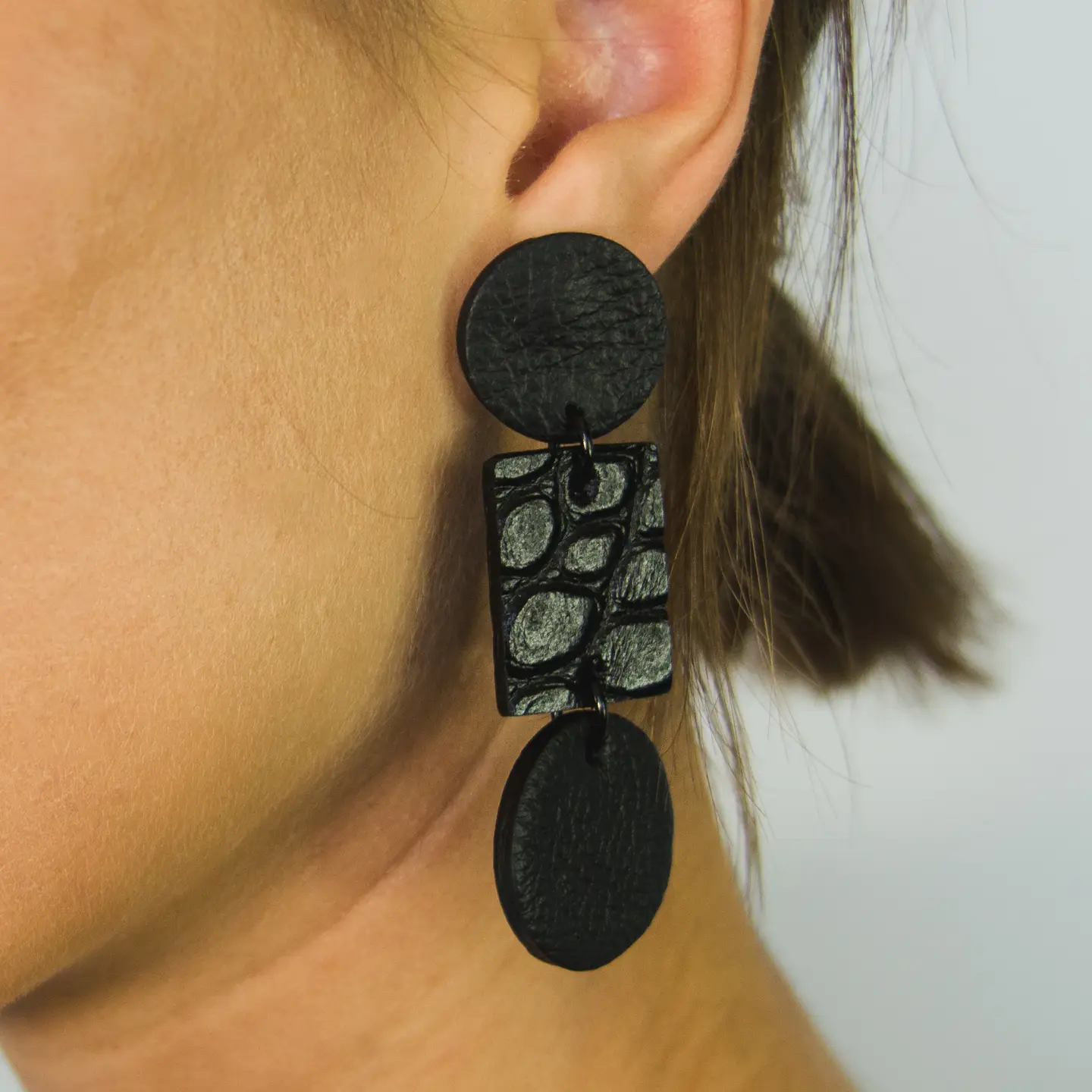 Mixed Shape Leather Textutred Earrings - Image 3
