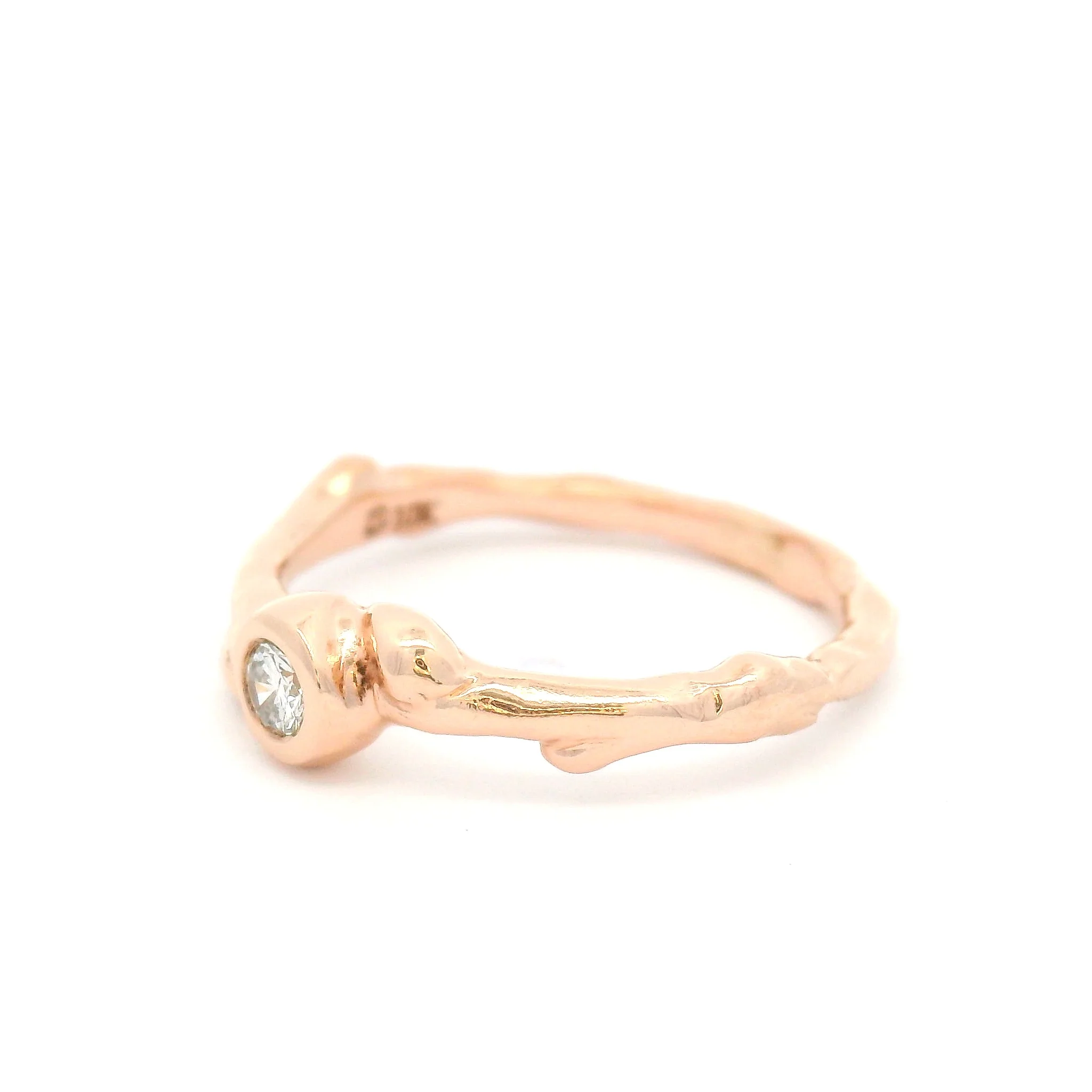 10k Rose Gold Organic Bezel-Set Solitaire with Round Brilliant-Cut Diamond - Image 3